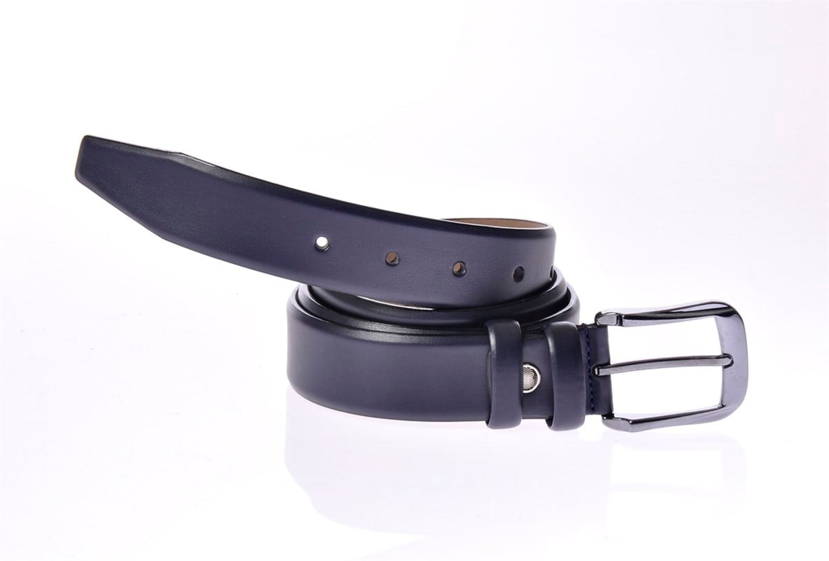 Classic suni deri erkek mat kemer Lacivert T4831