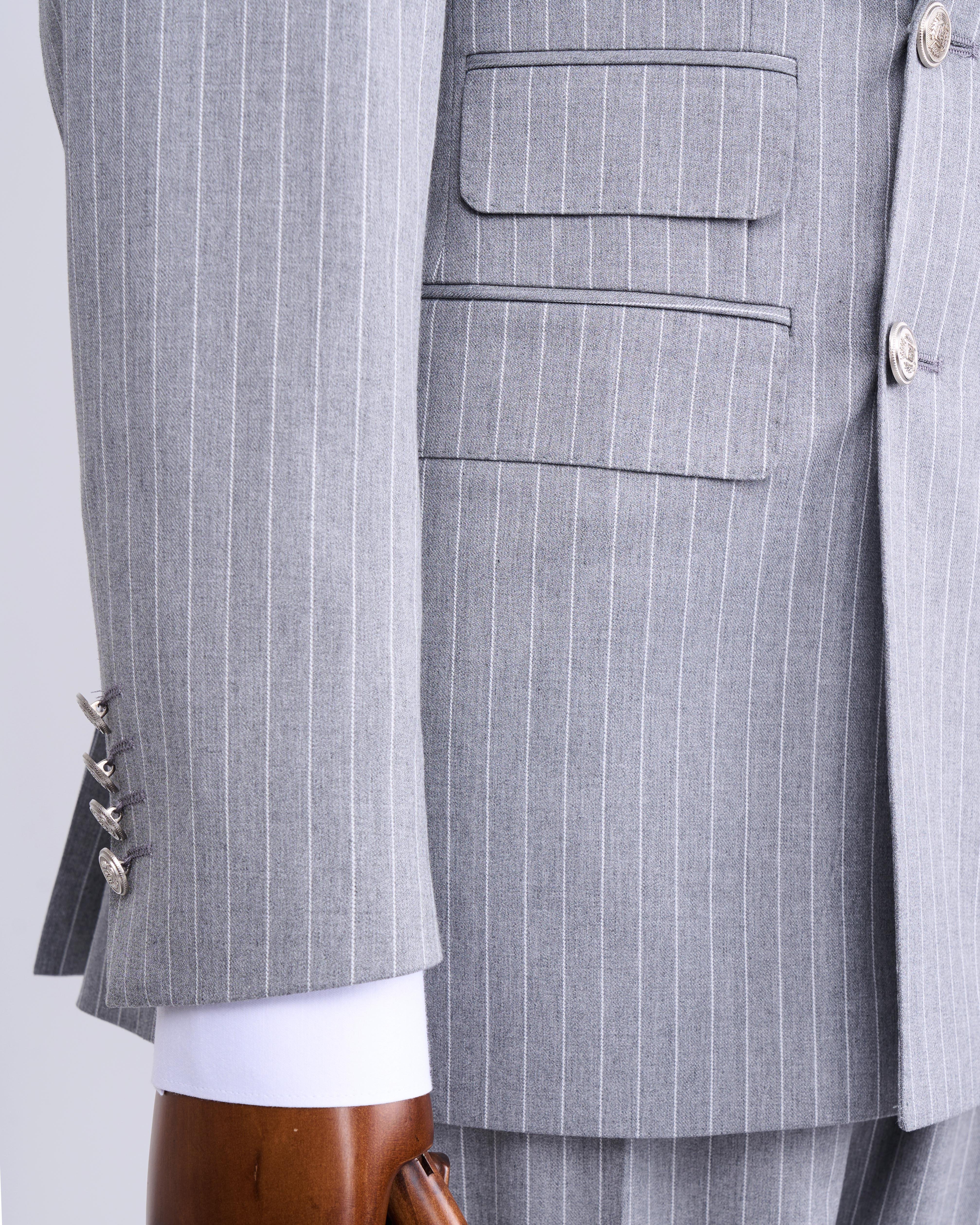 İtalyan stil kruvaze ceket pantolon takım elbise Gri T7195