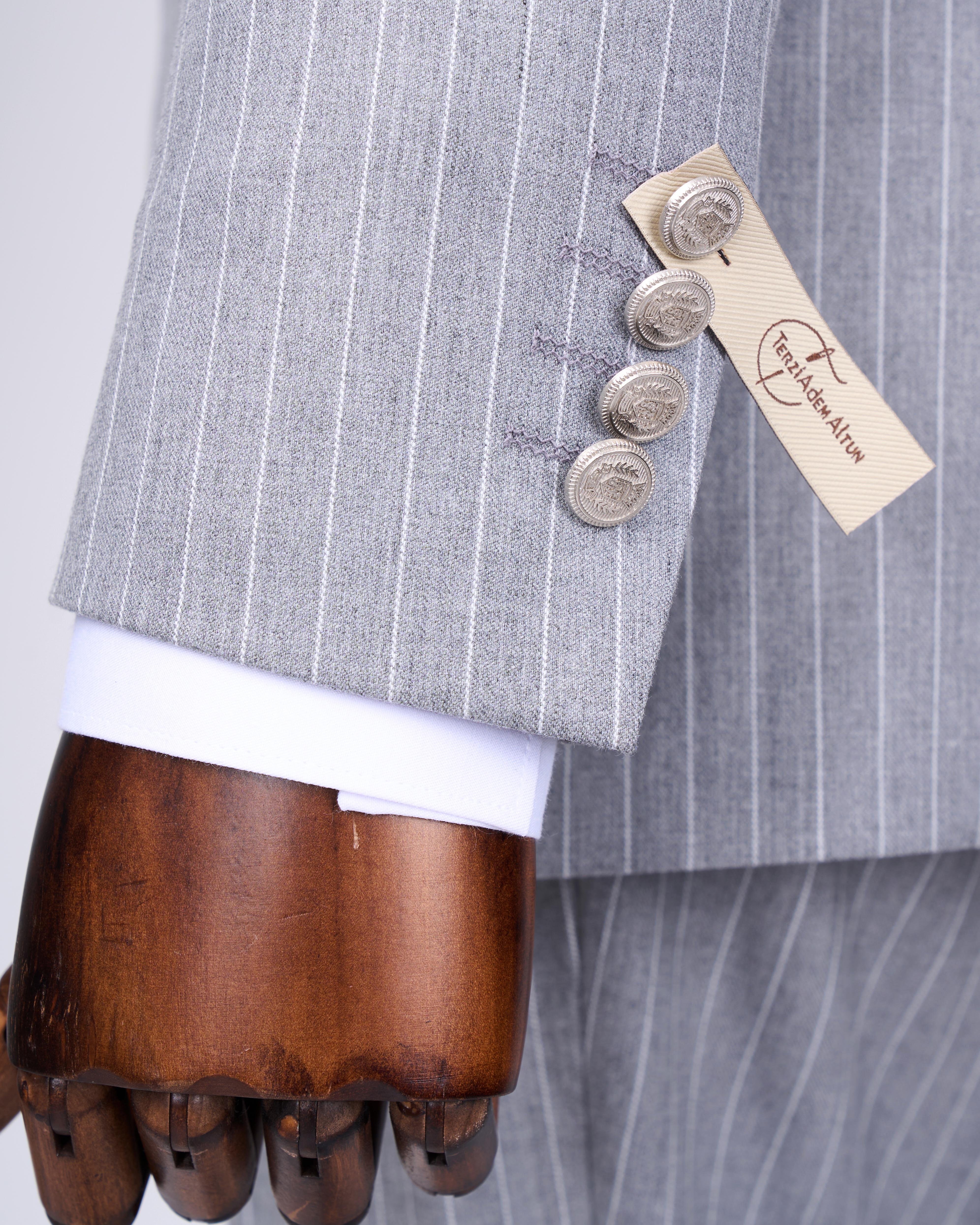 İtalyan stil kruvaze ceket pantolon takım elbise Gri T7195