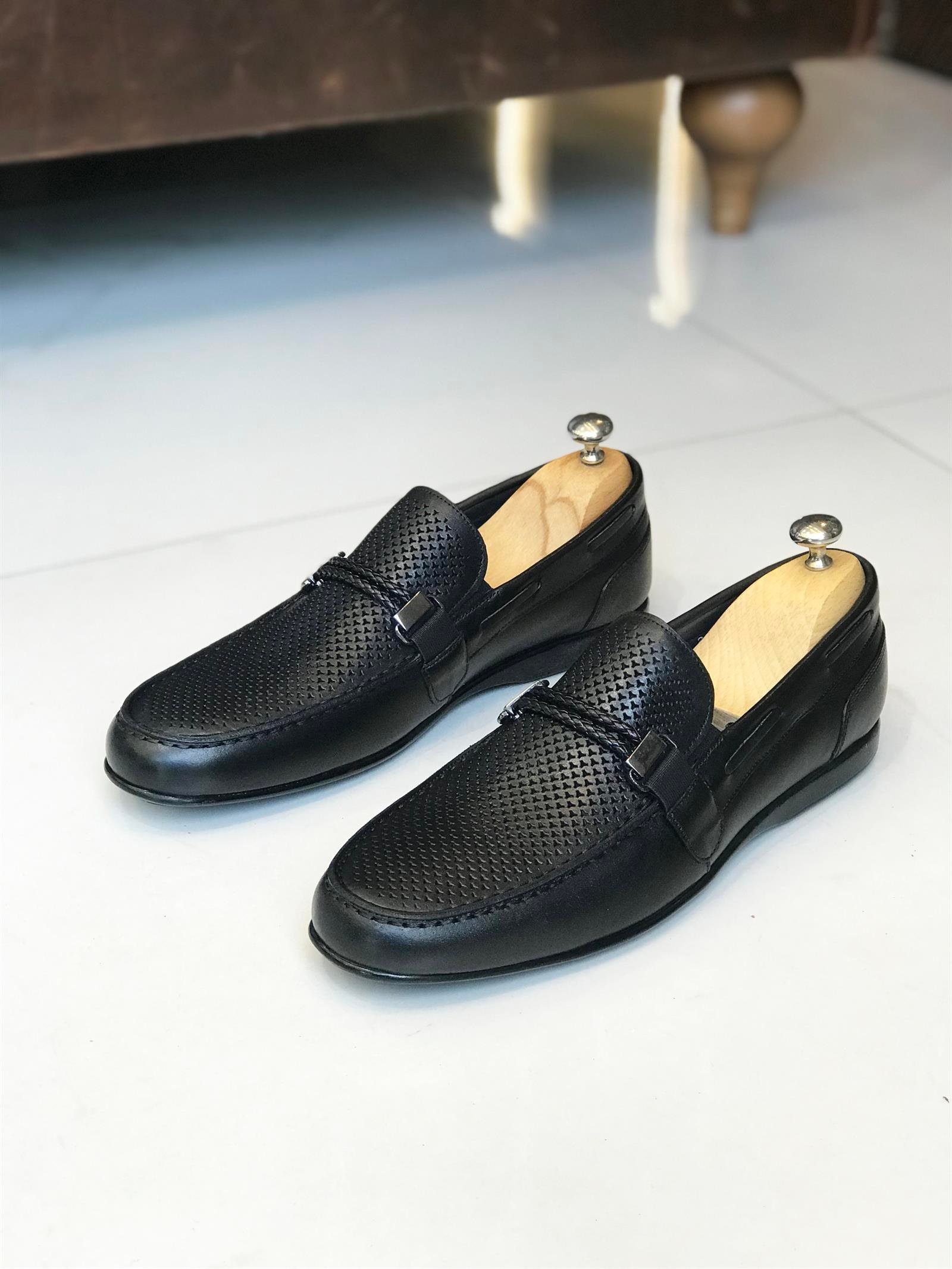 Italian style inner outer natural leather men's shoes Black T7843
