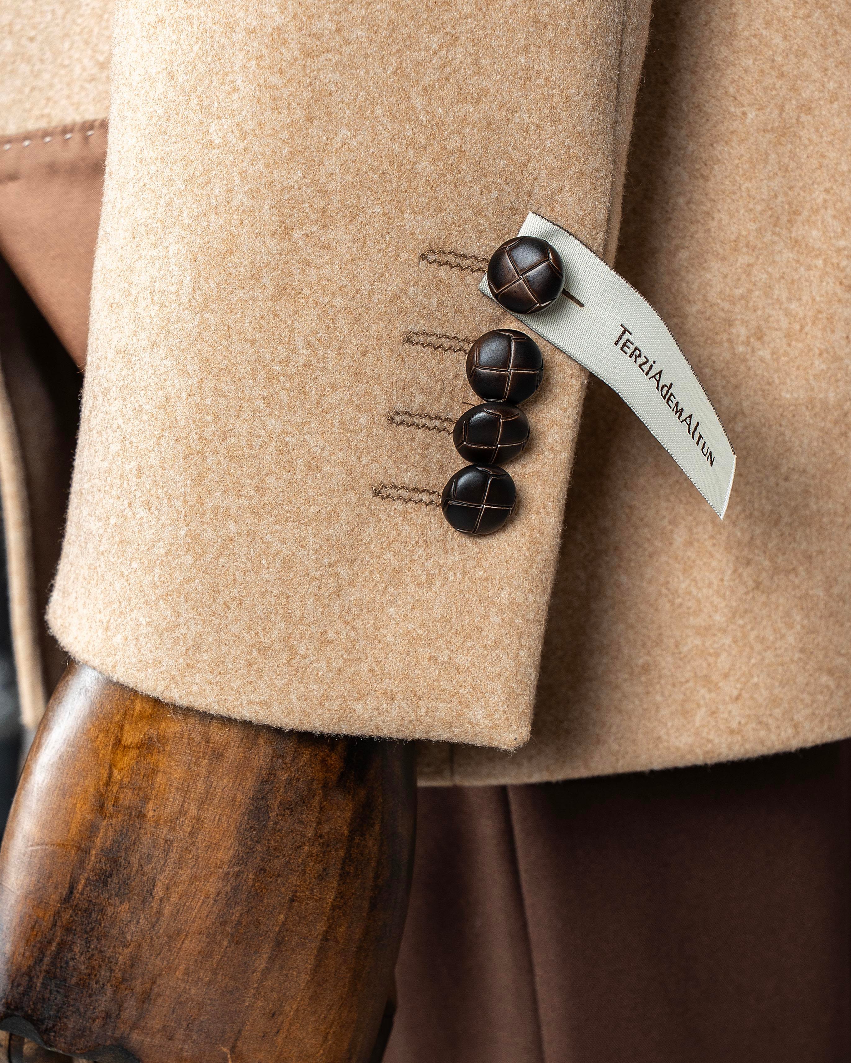 İtalyan stil slim fit kruvaze kaşe erkek ceket camel T10298