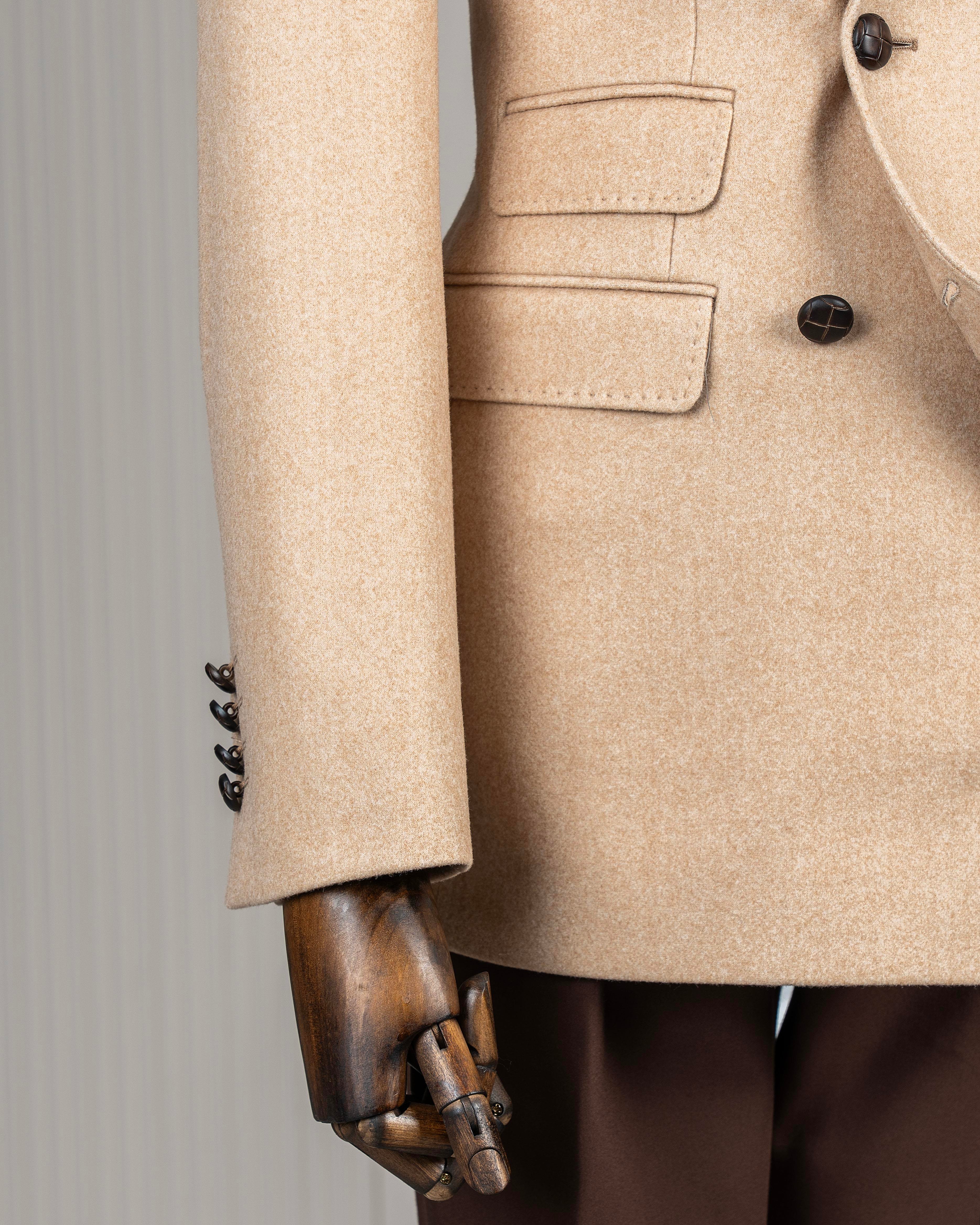 İtalyan stil slim fit kruvaze kaşe erkek ceket camel T10298