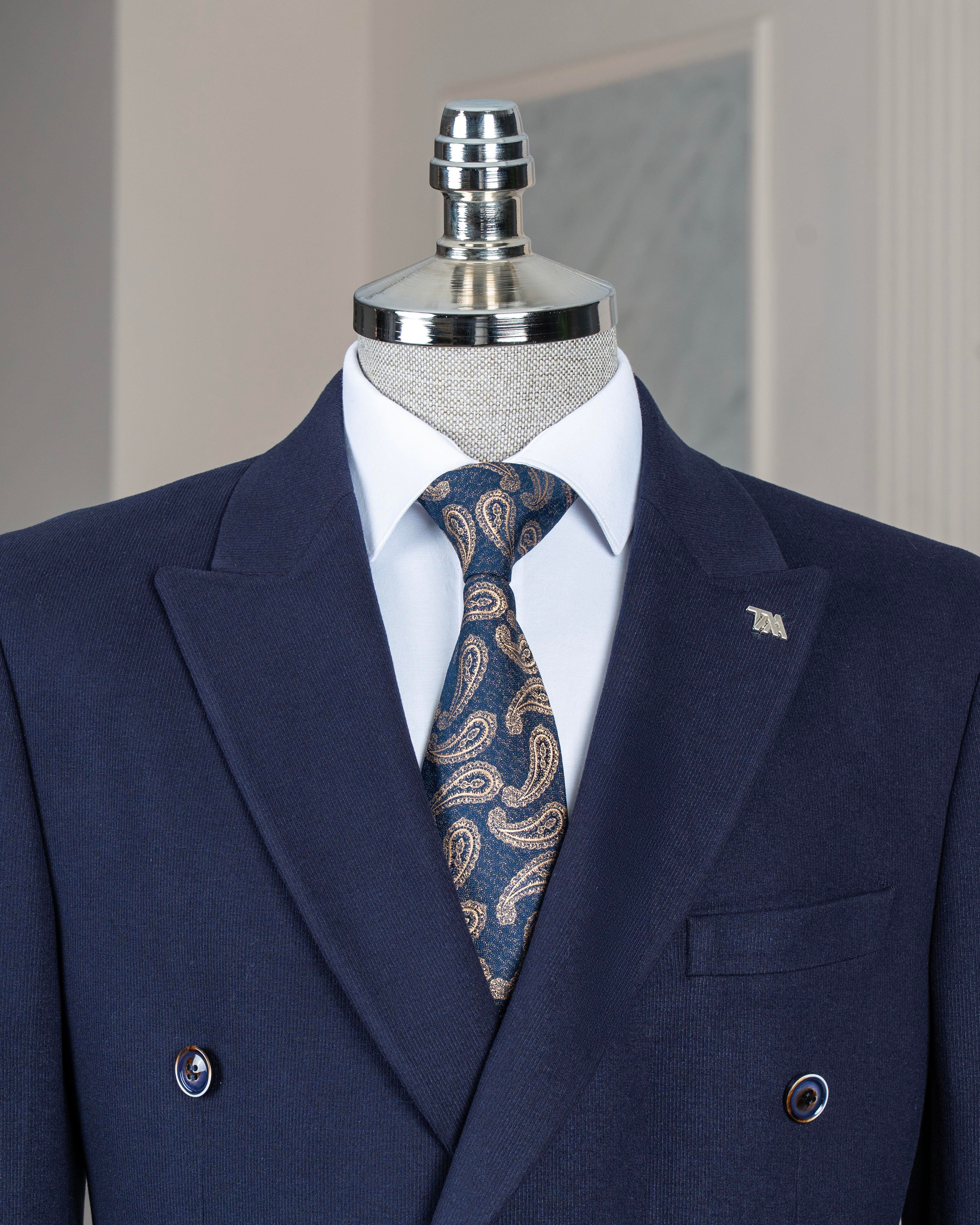 İtalyan stil slim fit kruvaze erkek tek ceket lacivert T13338