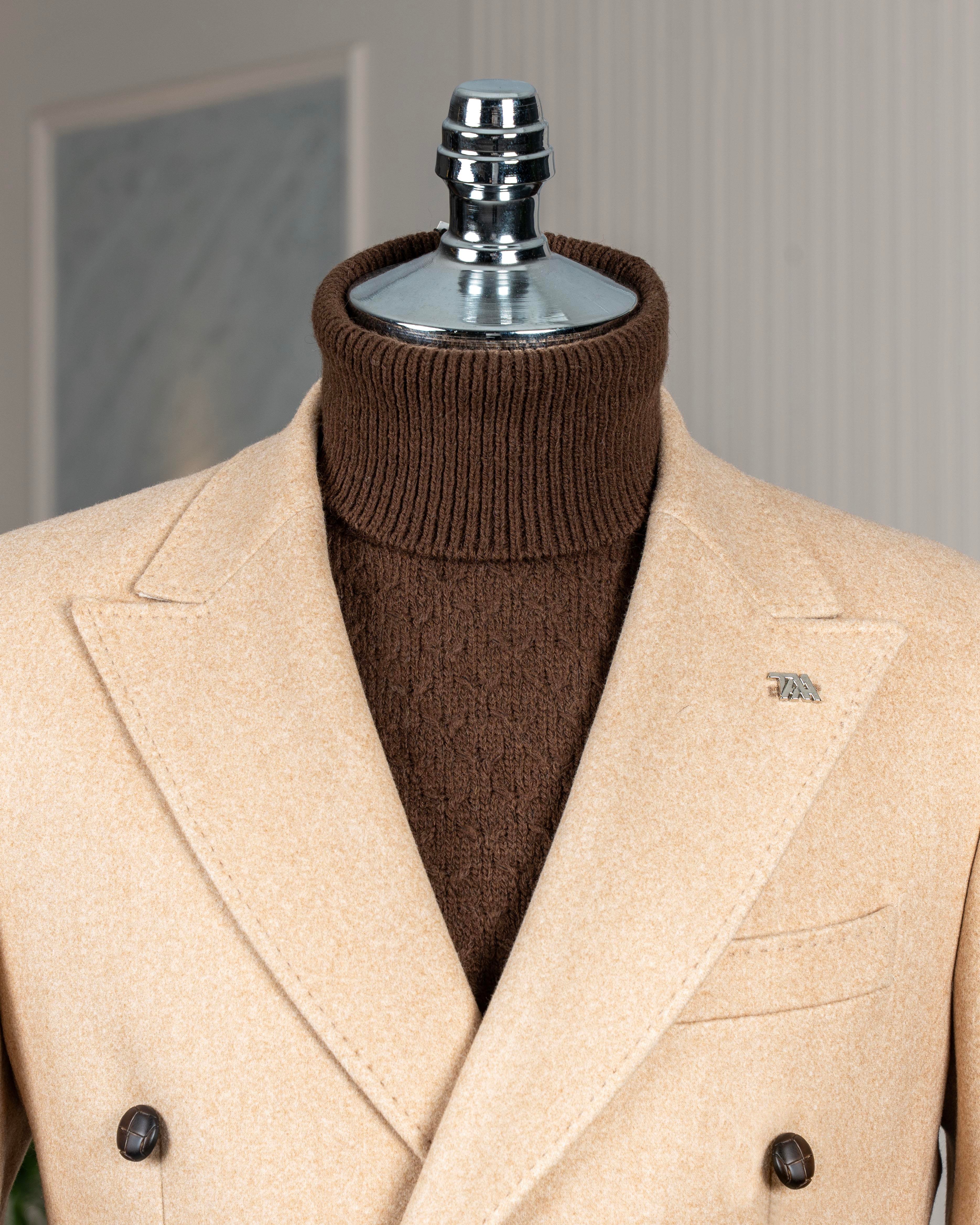 İtalyan stil slim fit kruvaze kaşe erkek ceket camel T10298