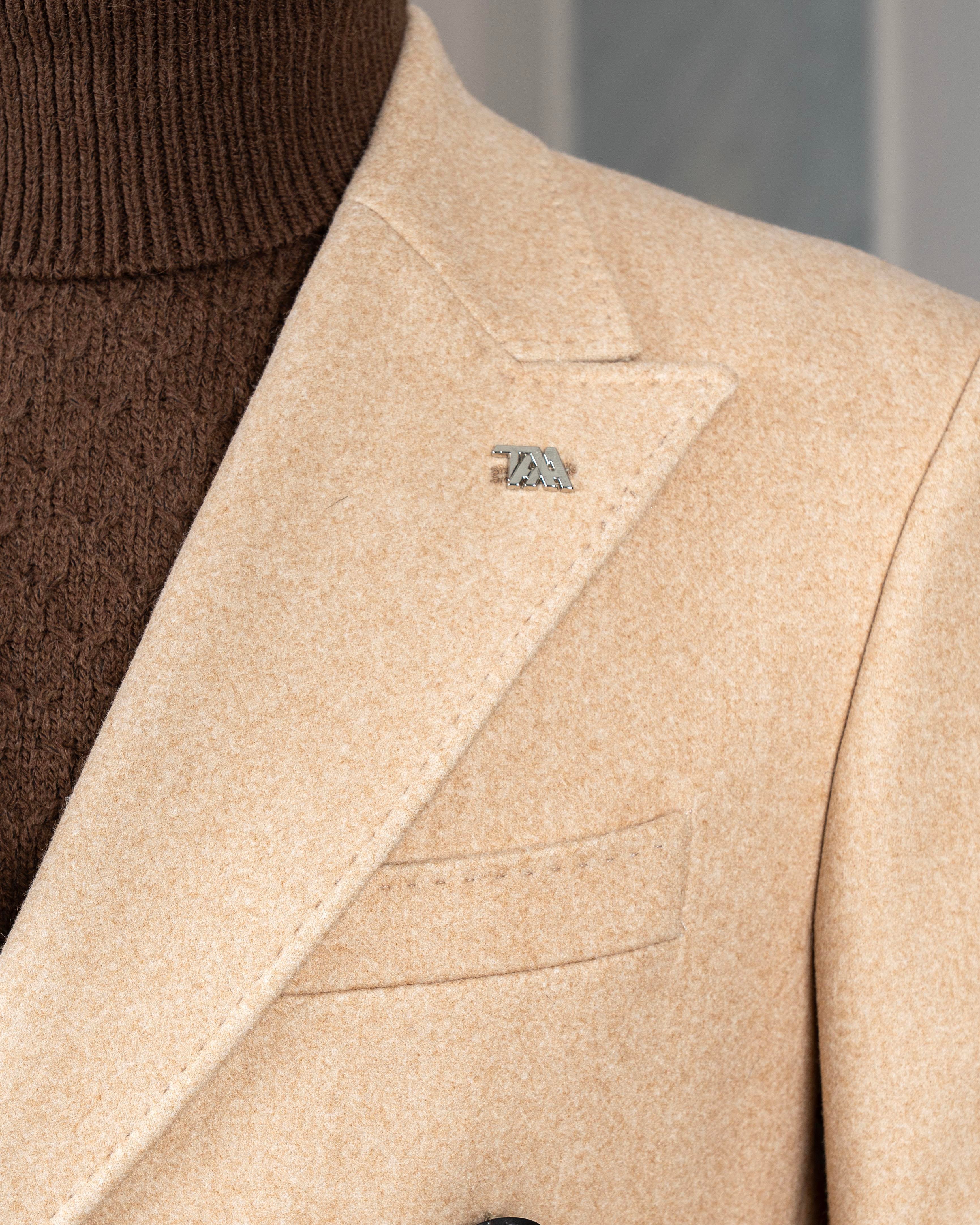 İtalyan stil slim fit kruvaze kaşe erkek ceket camel T10298