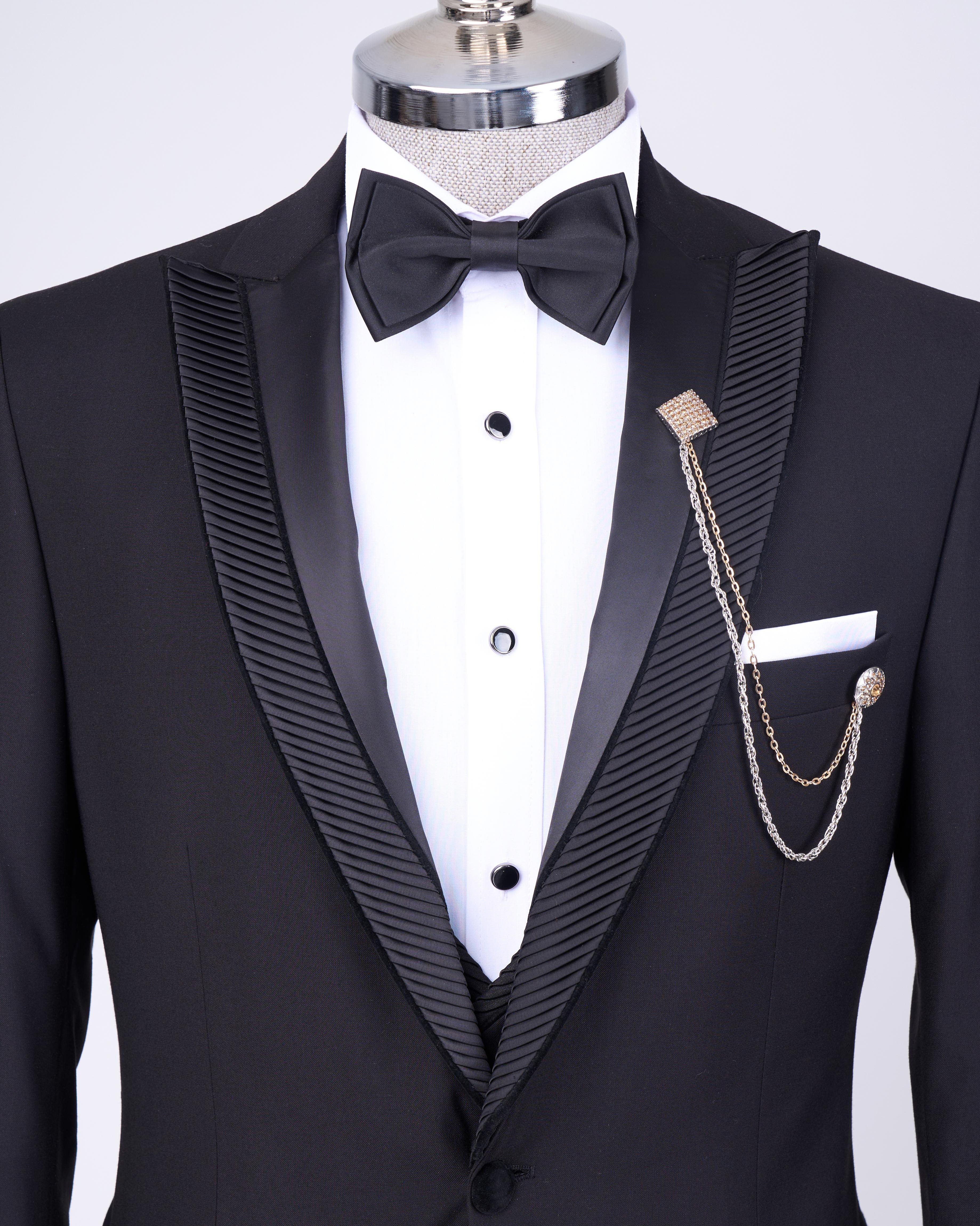 İtalyan stil slim fit ceket yelek pantolon damatlık set siyah T11776