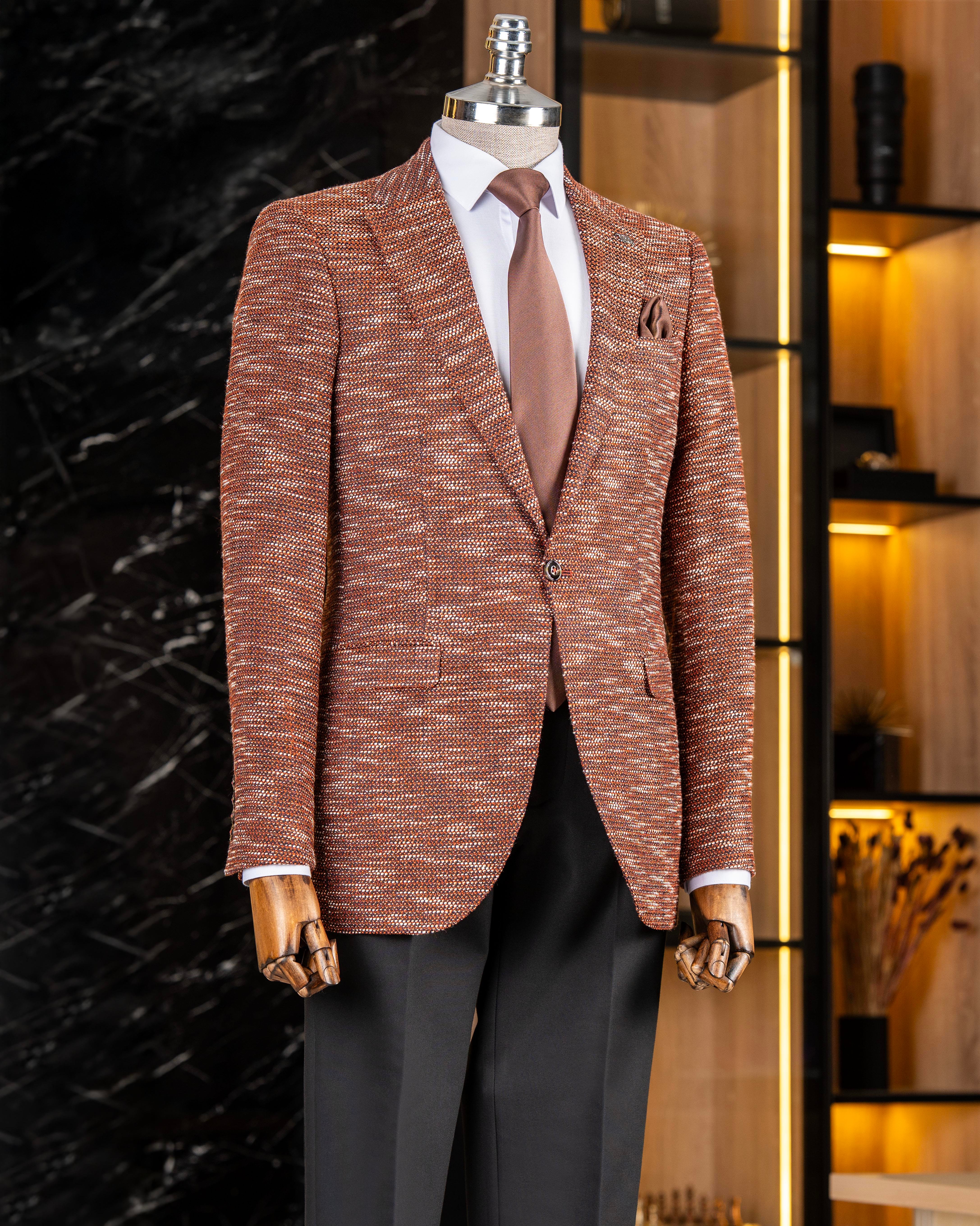 İtalyan stil slim fit mono yaka erkek ceket turuncu T10965