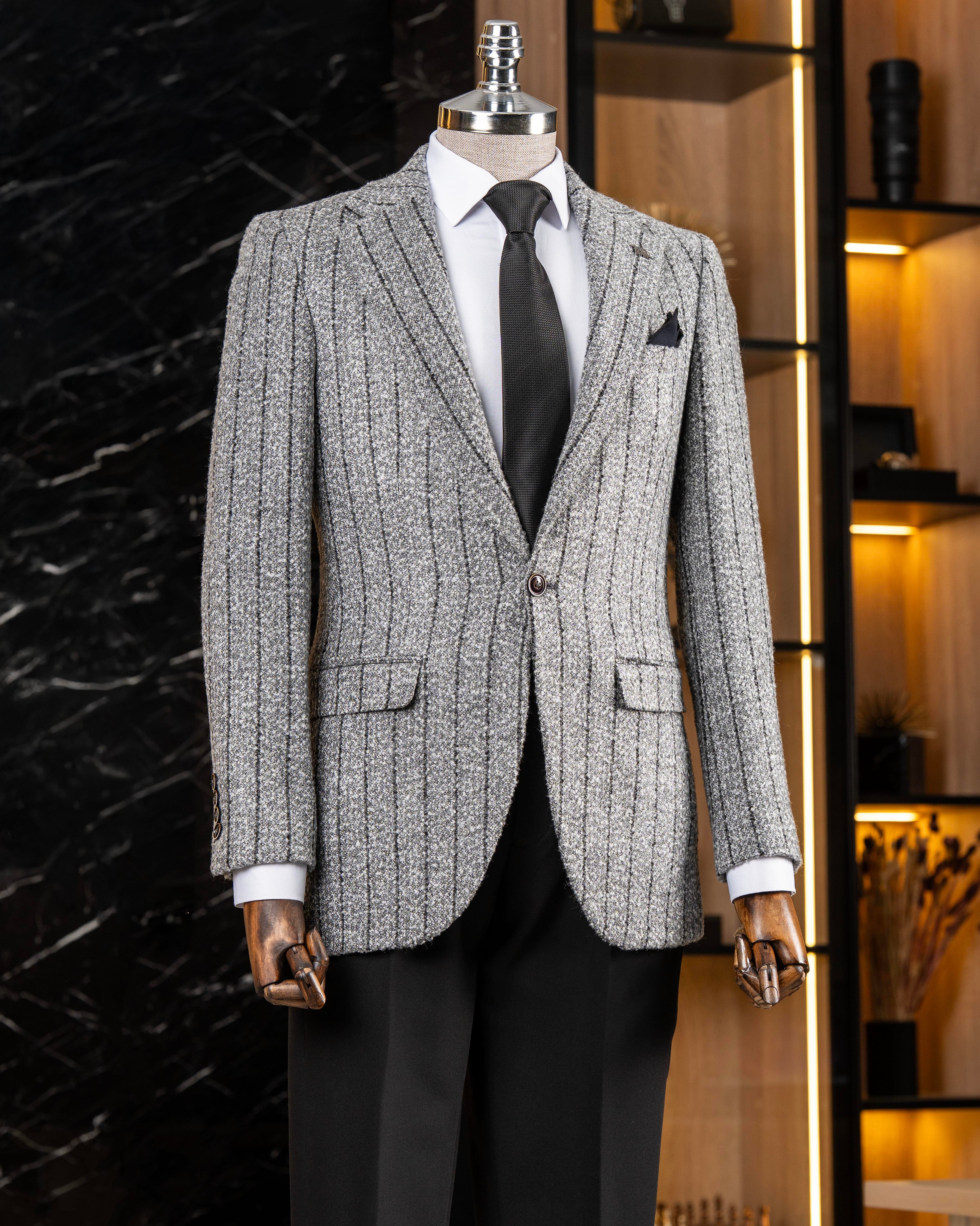 İtalyan stil slim fit mono yaka erkek tek ceket gri T13593