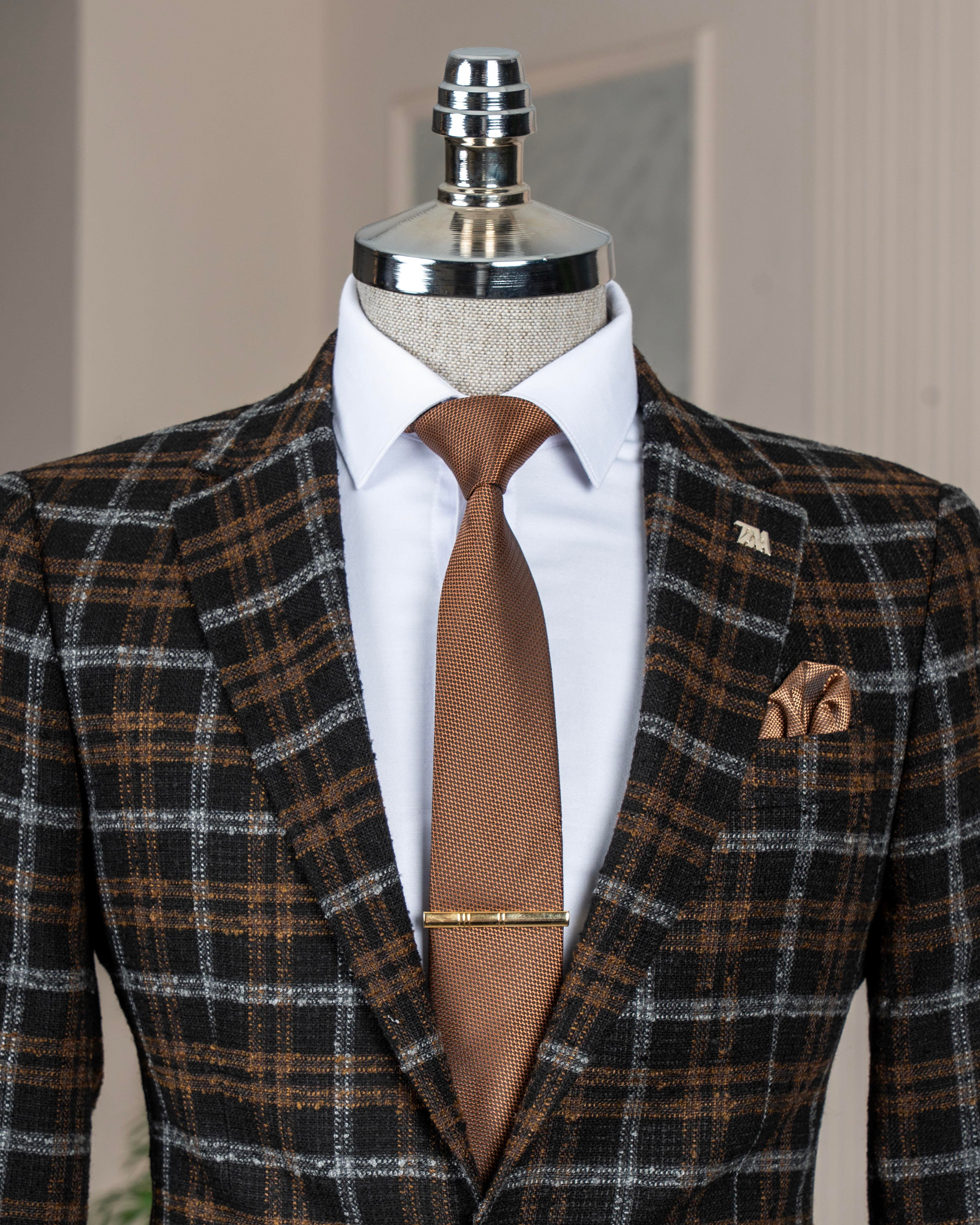 İtalyan stil slim fit ekose erkek ceket siyah T13437