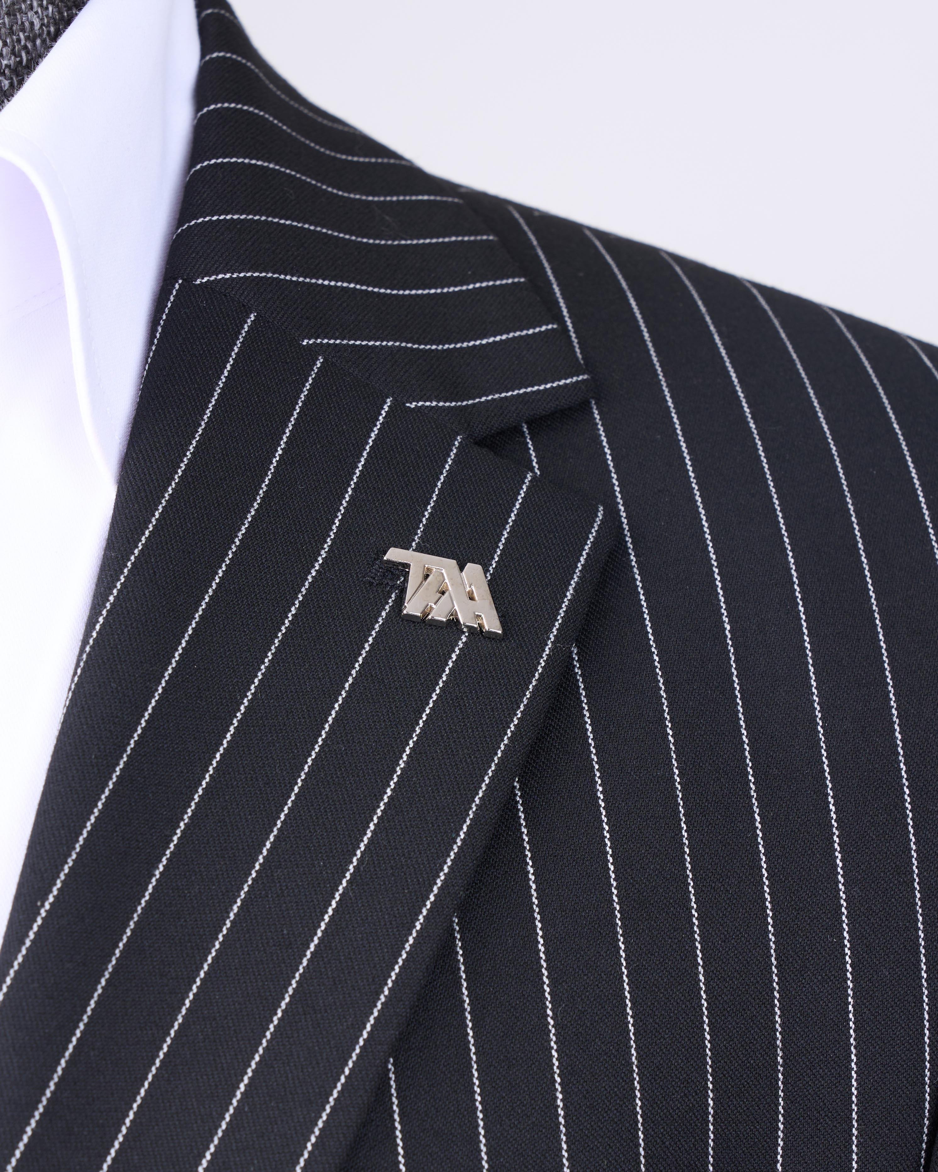 İtalyan stil slim fit çizgili ceket pantolon takım elbise siyah T11931