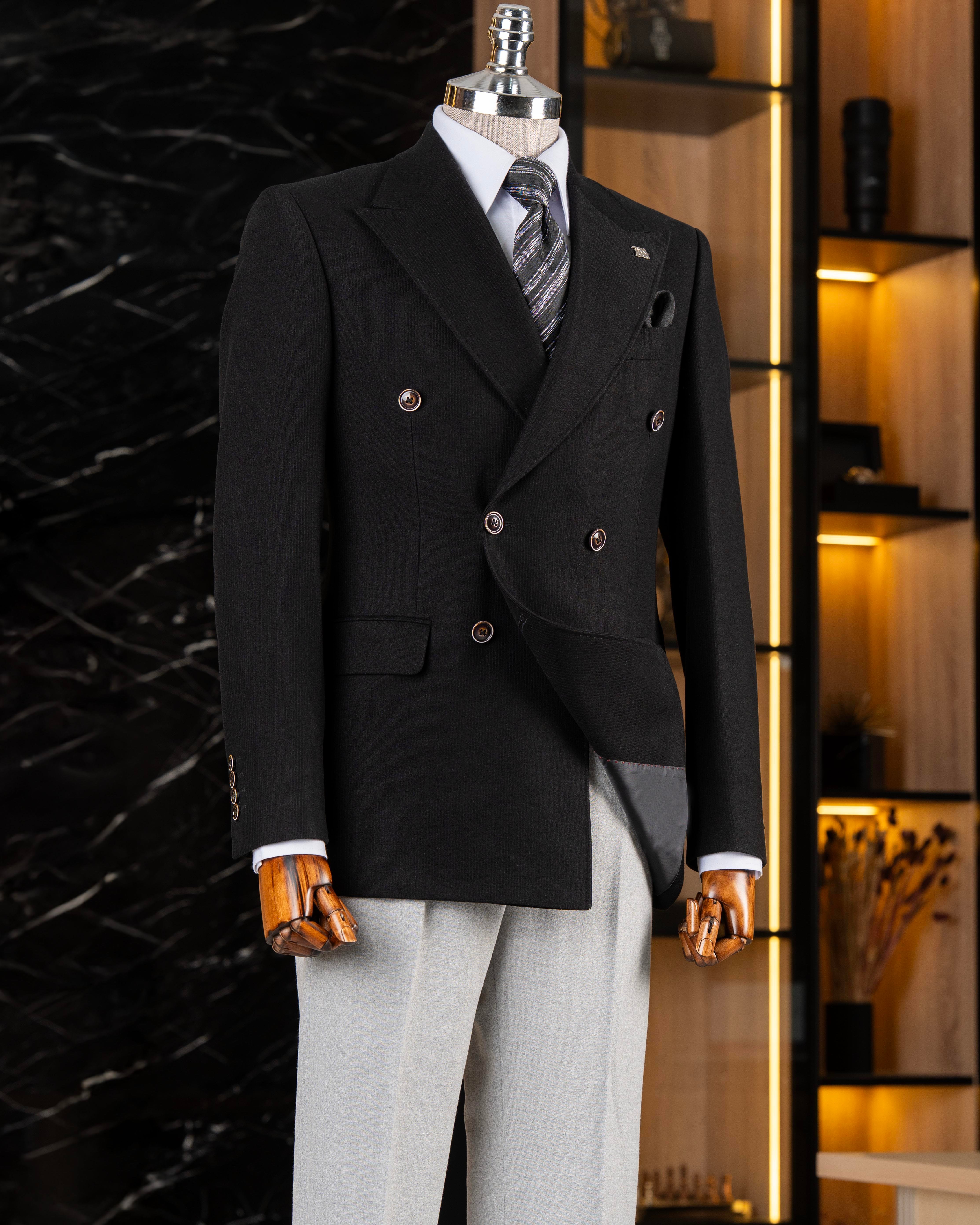 Italian style slim fit velvet men's single jacket black T13181