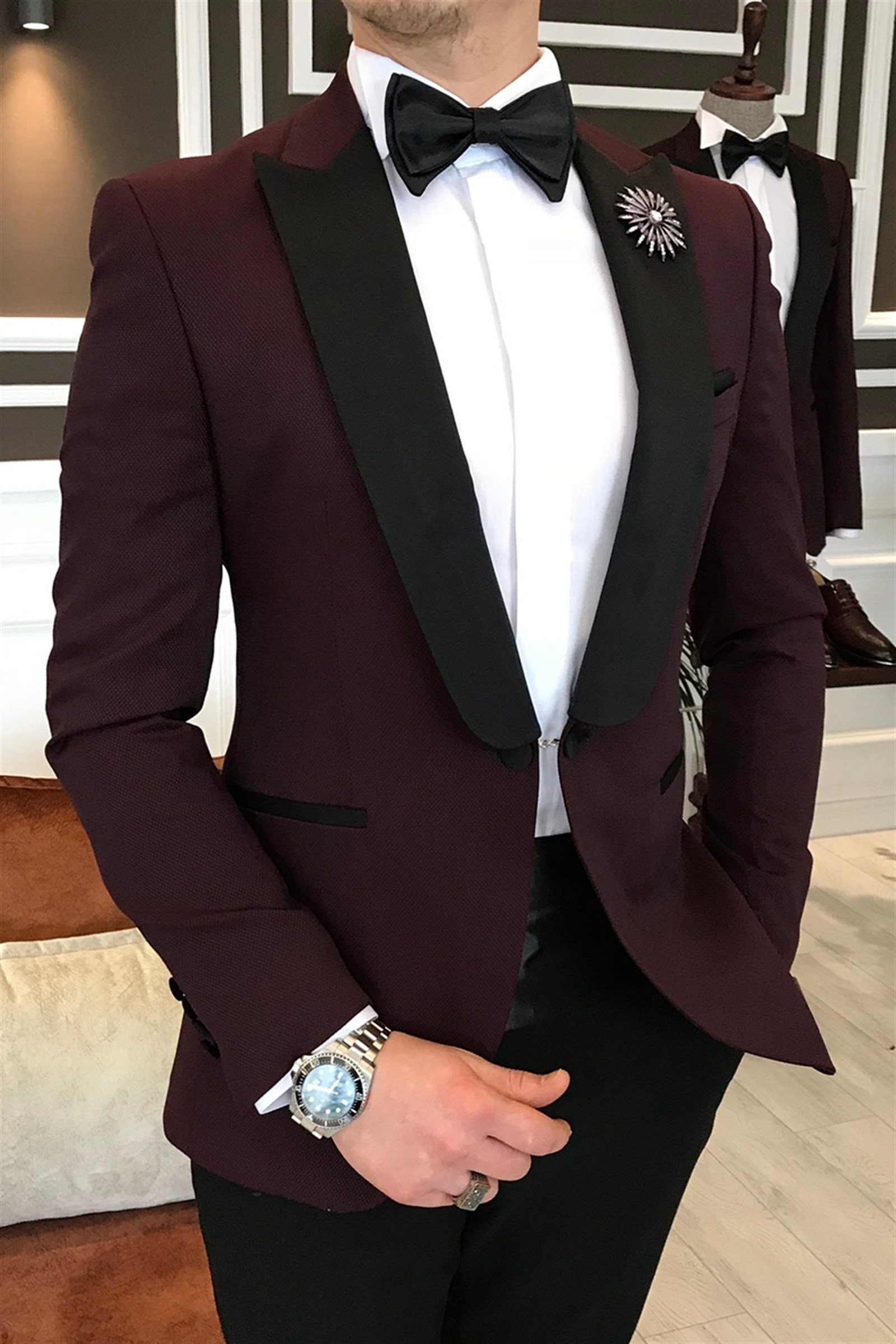 İtalyan kesim ceket pantolon gömlek bordo damatlık set T3563