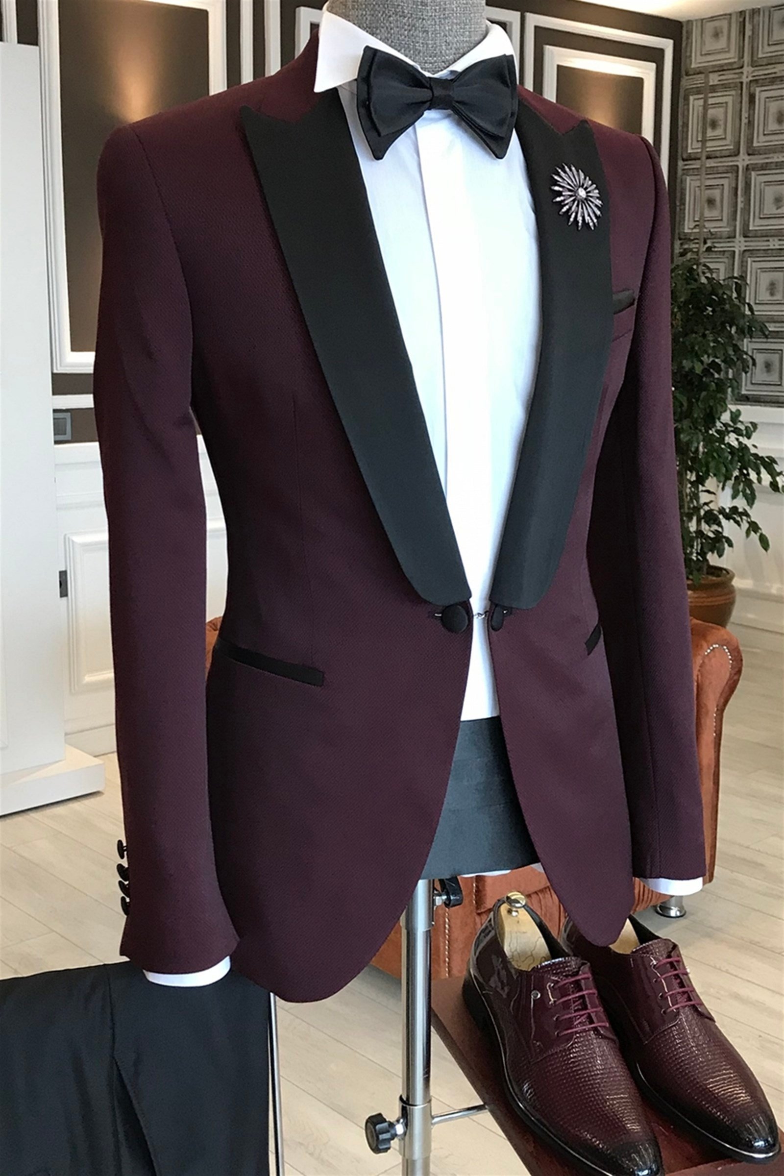 İtalyan kesim ceket pantolon gömlek bordo damatlık set T3563