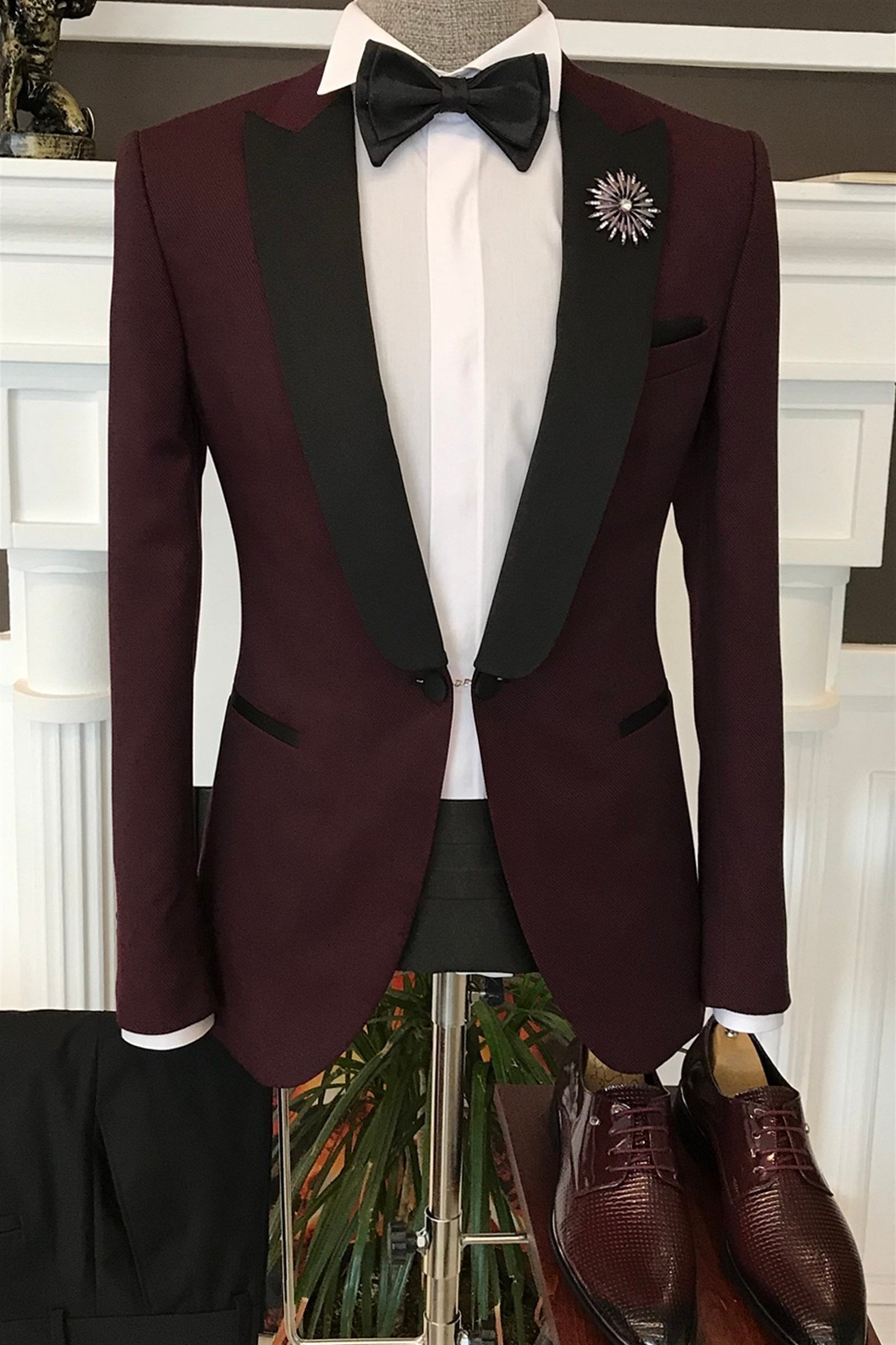 İtalyan kesim ceket pantolon gömlek bordo damatlık set T3563