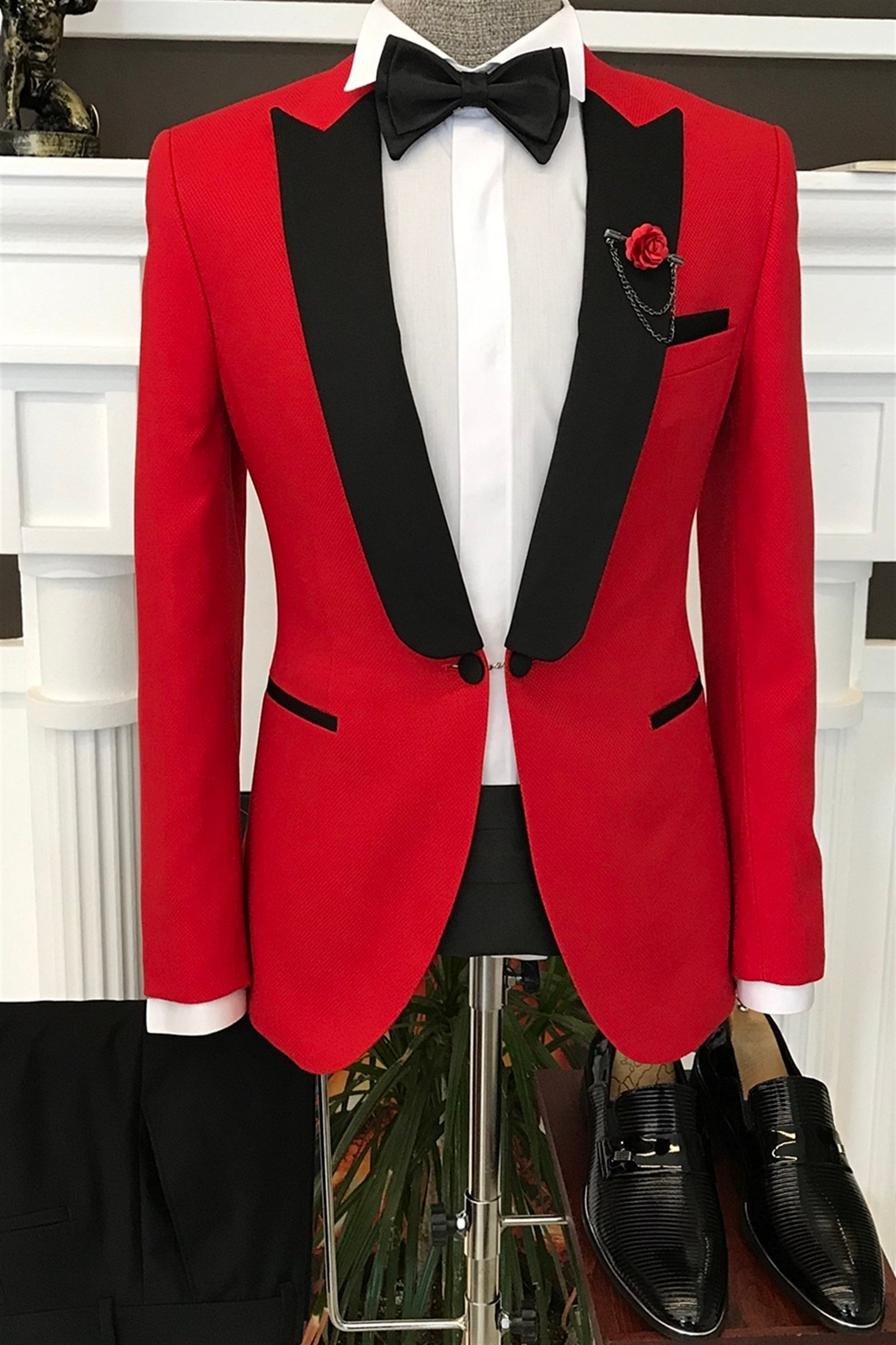 İtalyan kesim ceket pantolon gömlek kırmızı damatlık set T3561