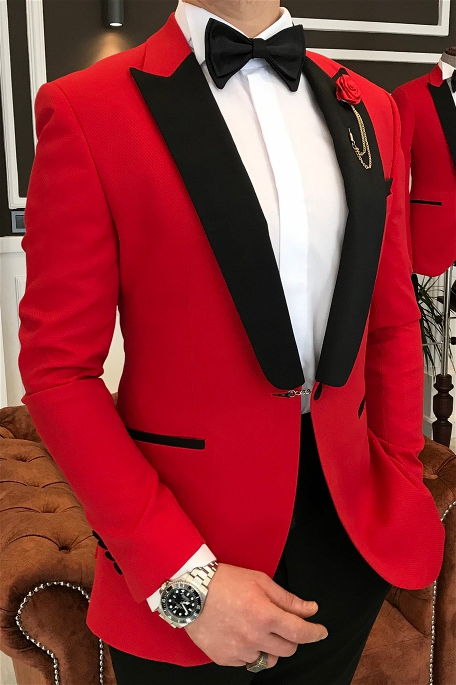 İtalyan kesim ceket pantolon gömlek kırmızı damatlık set T3561