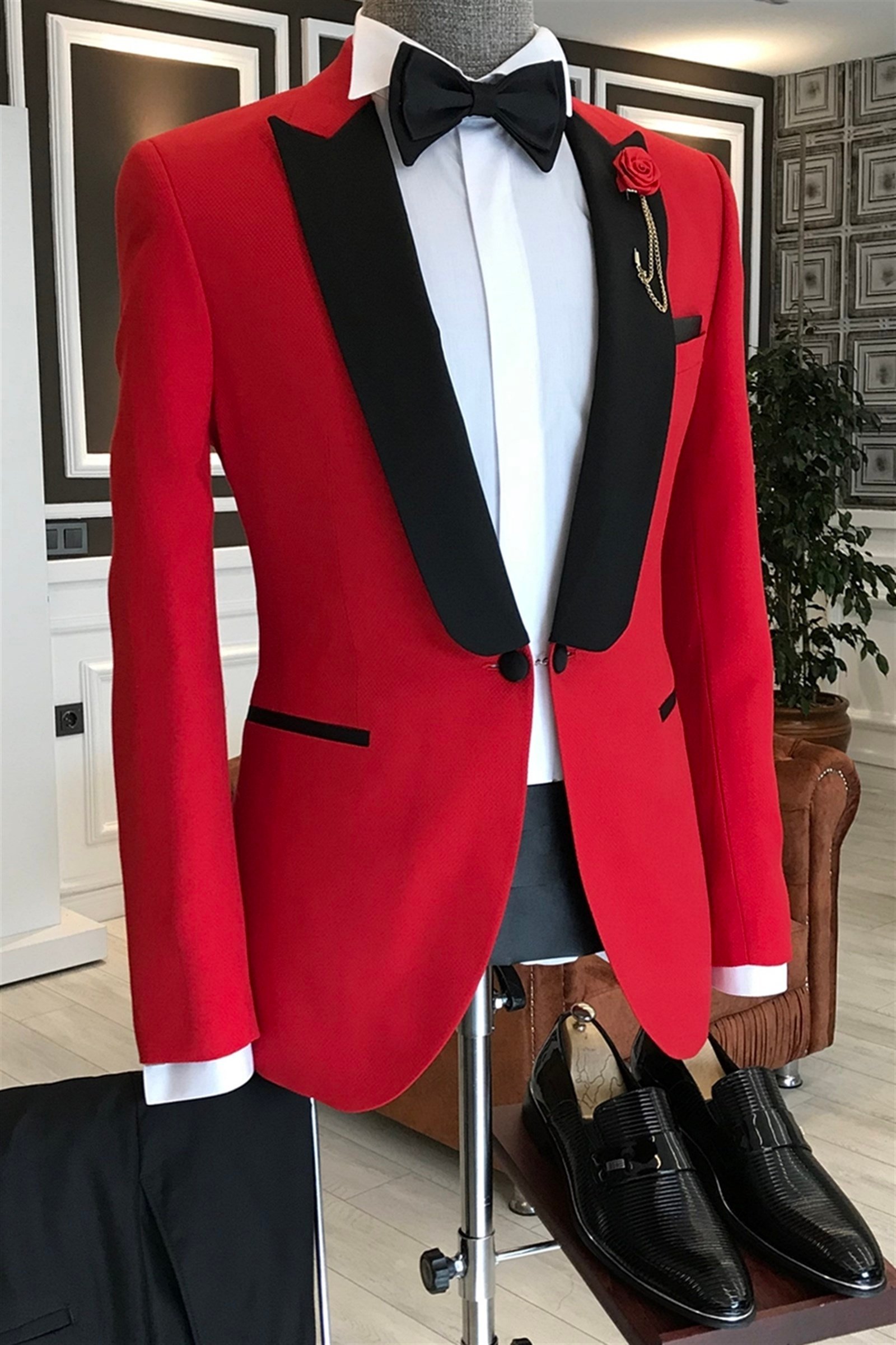 İtalyan kesim ceket pantolon gömlek kırmızı damatlık set T3561