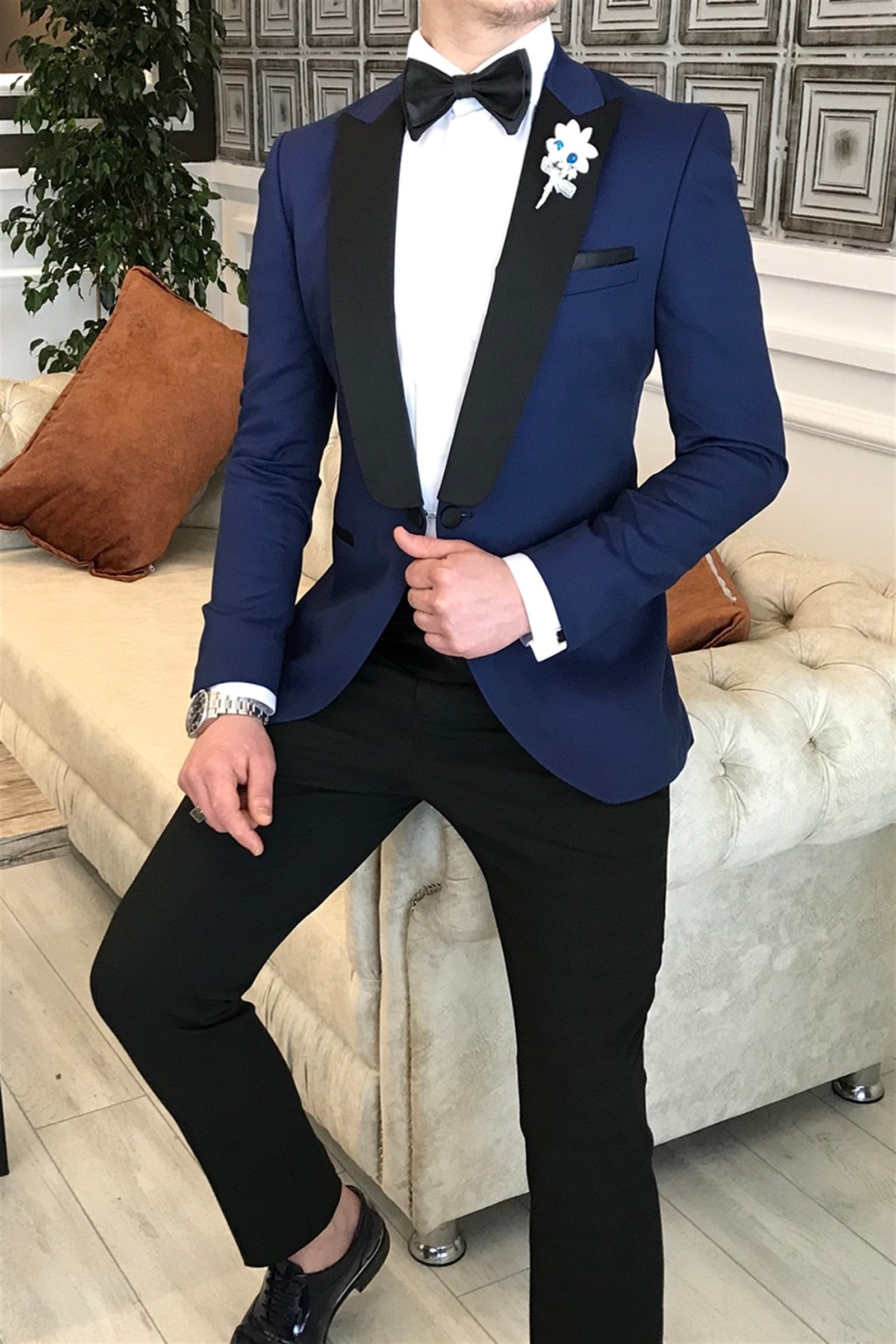 İtalyan kesim ceket pantolon gömlek lacivert damatlık T3565