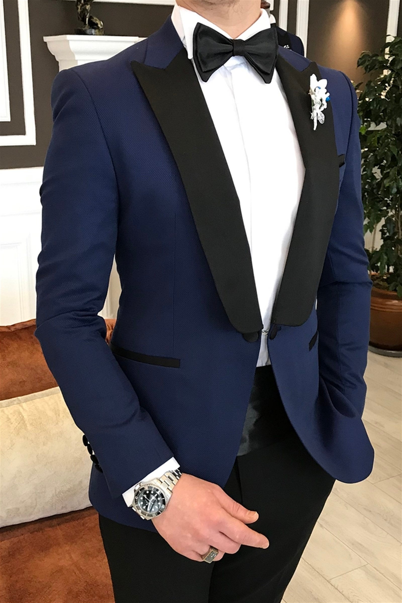 İtalyan kesim ceket pantolon gömlek lacivert damatlık T3565