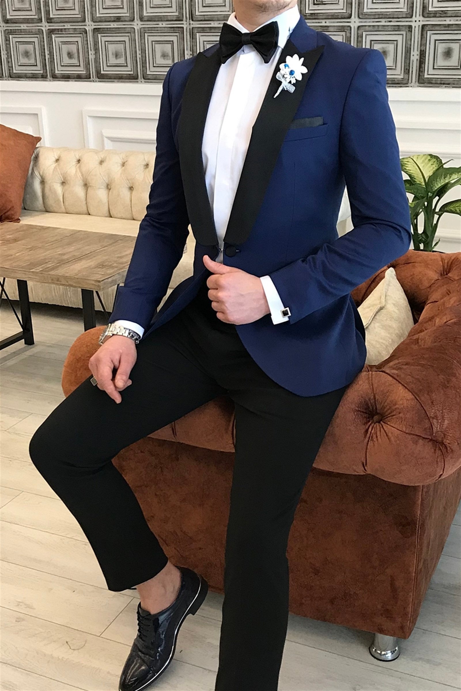 İtalyan kesim ceket pantolon gömlek lacivert damatlık T3565