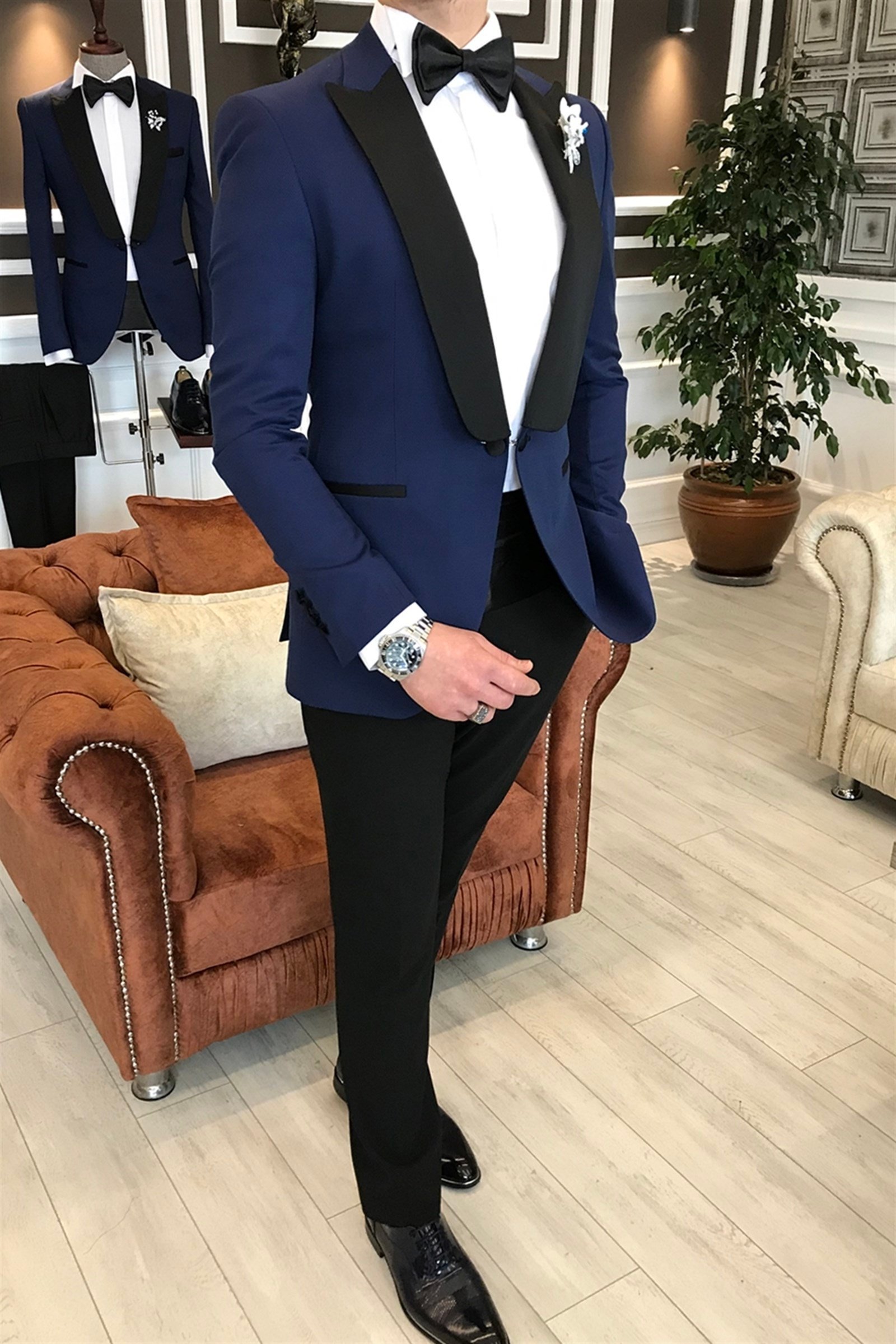 İtalyan kesim ceket pantolon gömlek lacivert damatlık T3565