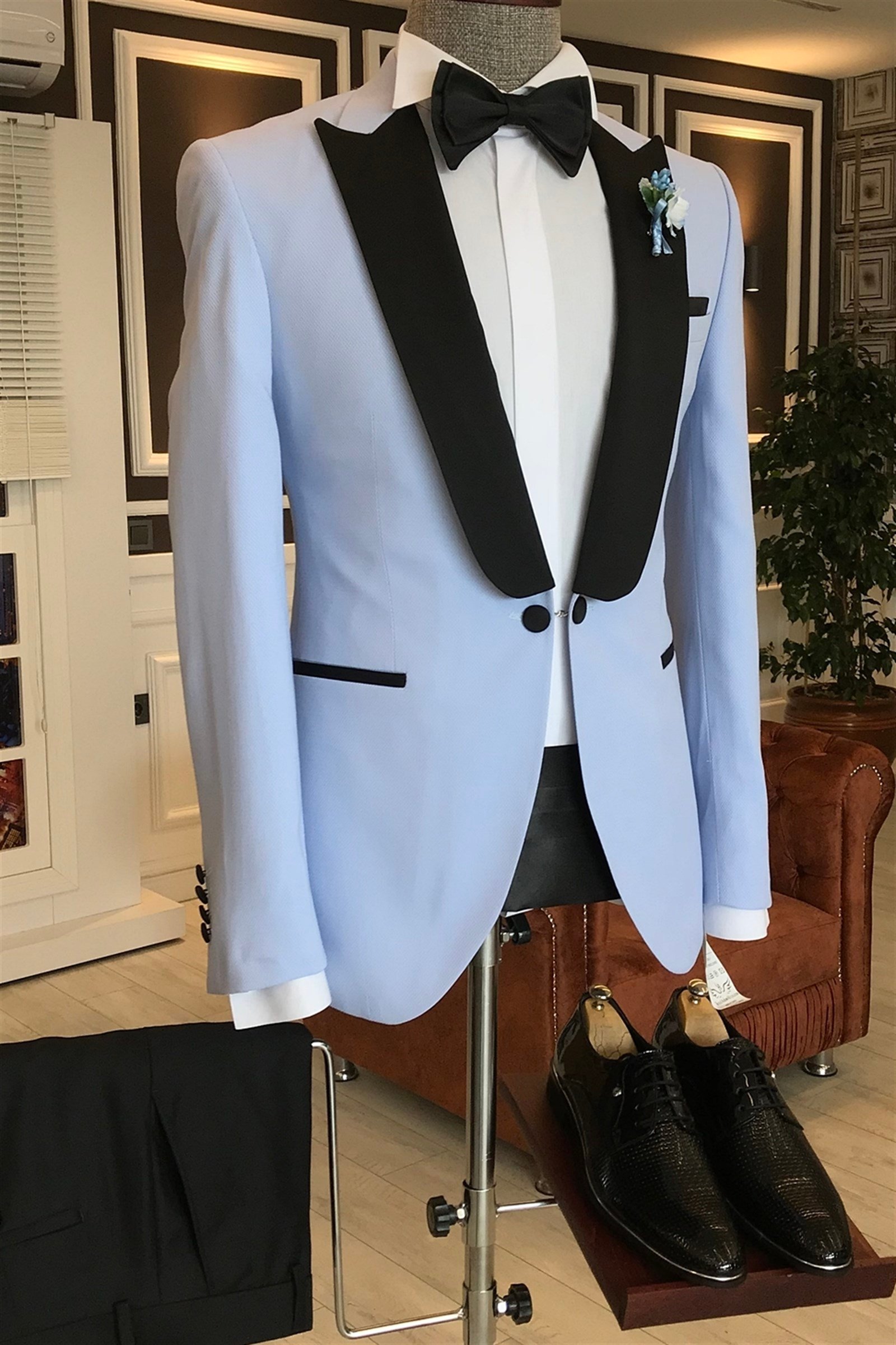 İtalyan kesim ceket pantolon gömlek mavi damatlık set T3562