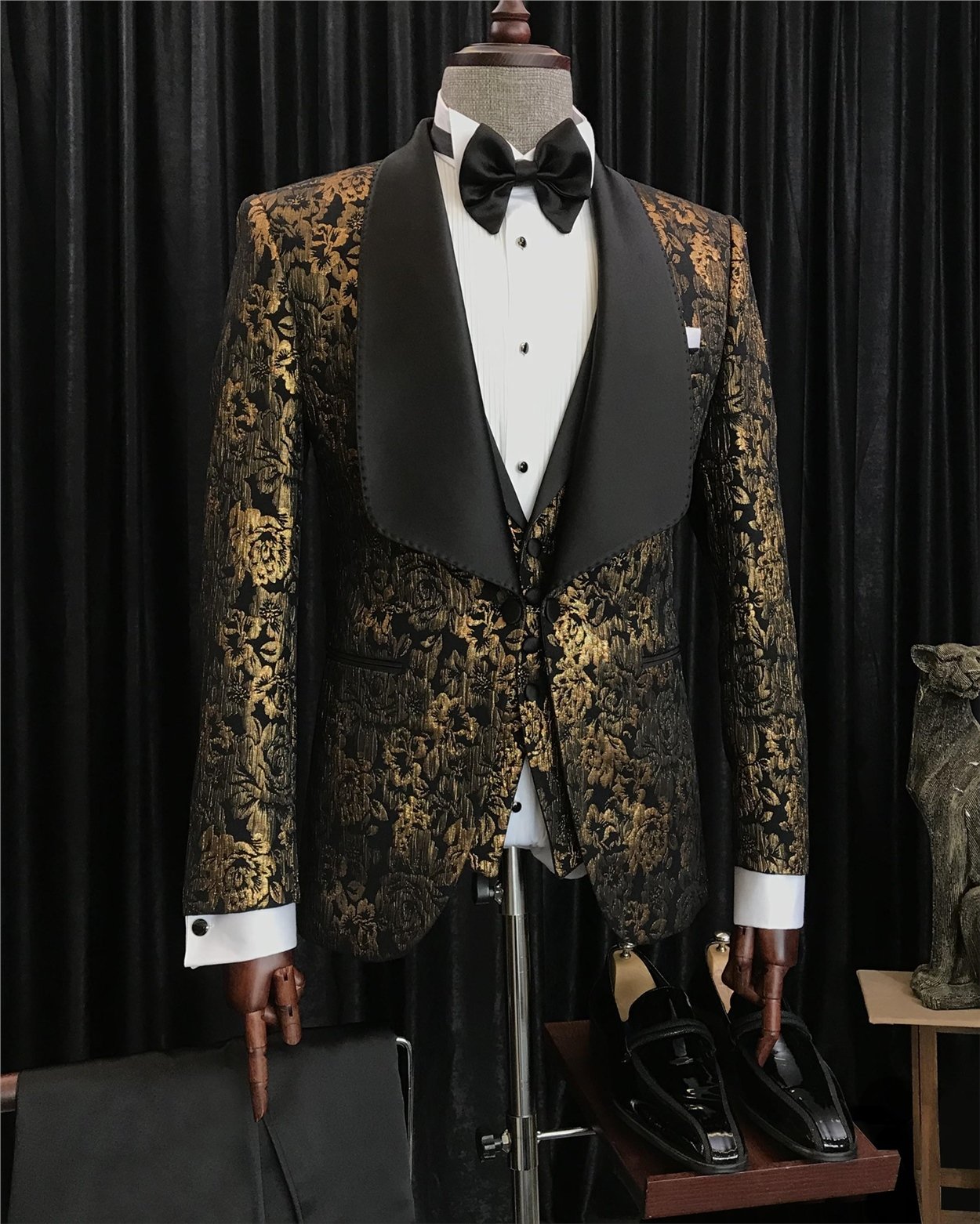 İtalyan kesim ceket yelek pantolon damatlık set Siyah T7314