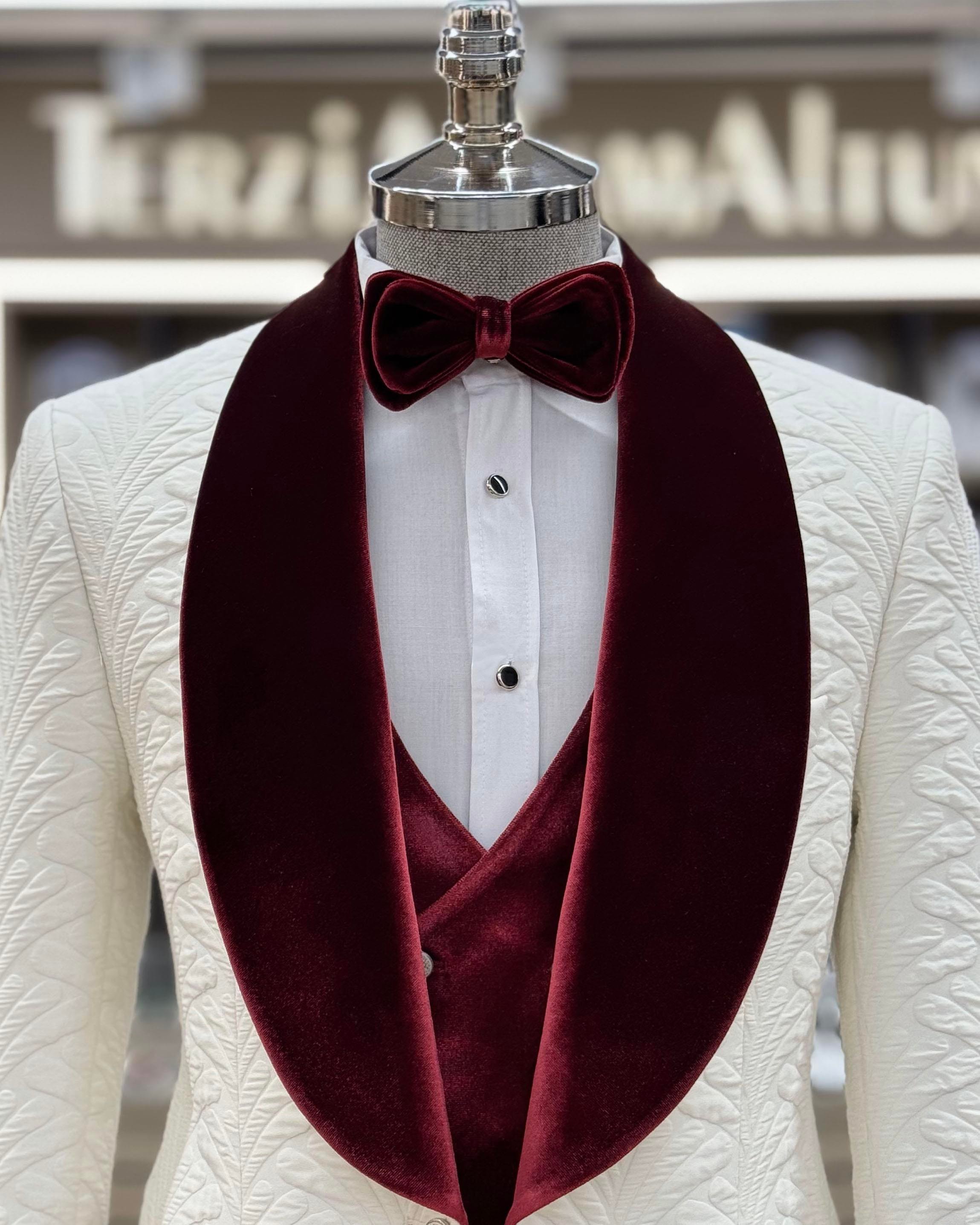 İtalyan kesim ceket yelek pantolon damatlık set Beyaz T12076