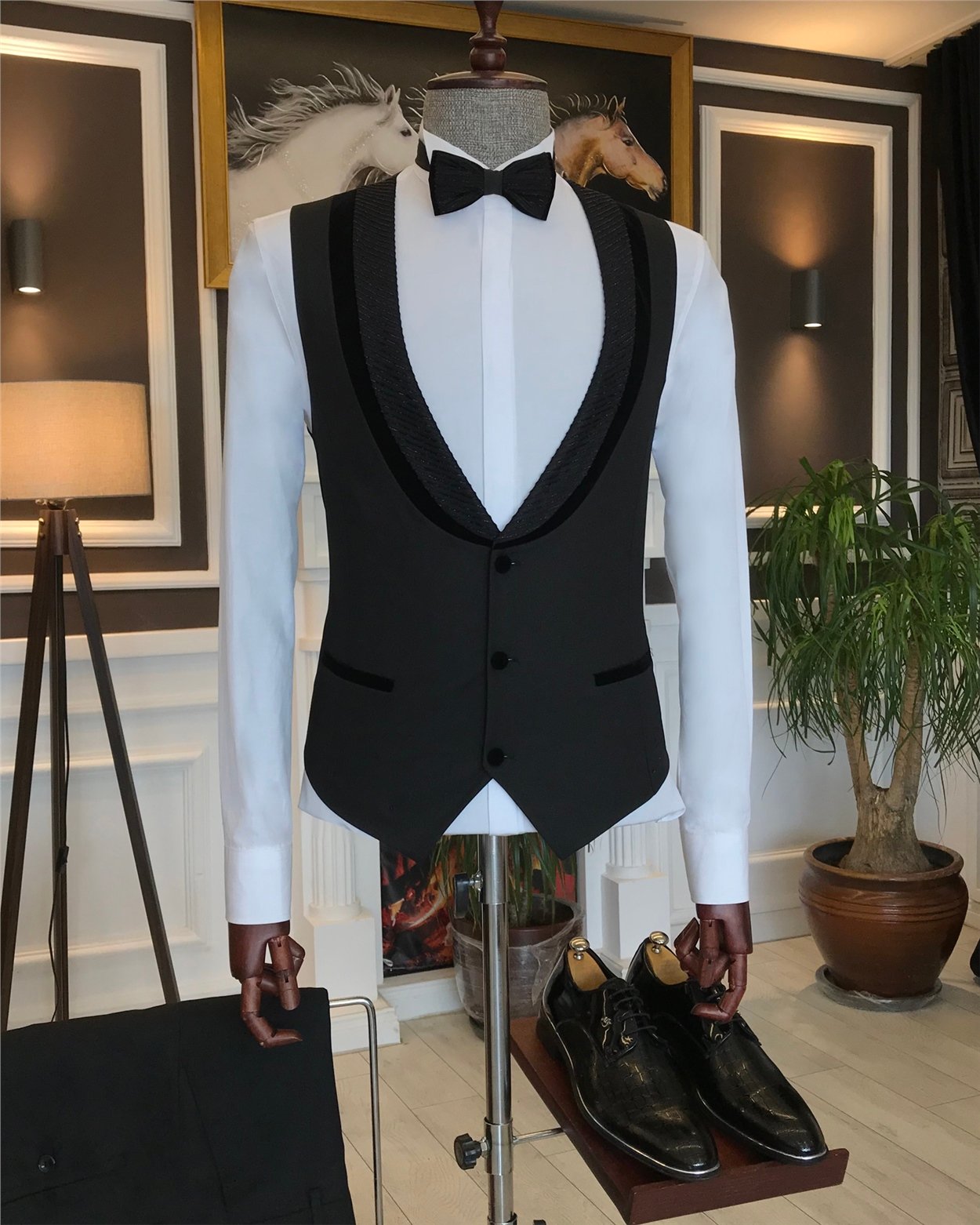 İtalyan kesim ceket yelek pantolon damatlık set Siyah T6215