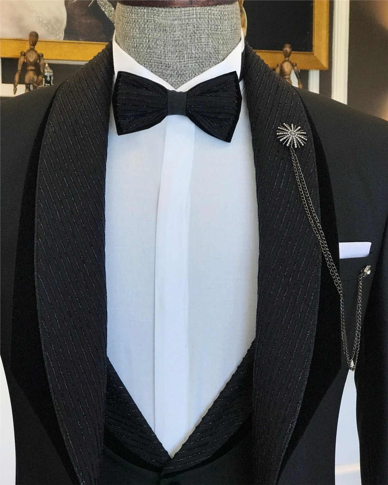 İtalyan kesim ceket yelek pantolon damatlık set Siyah T6215