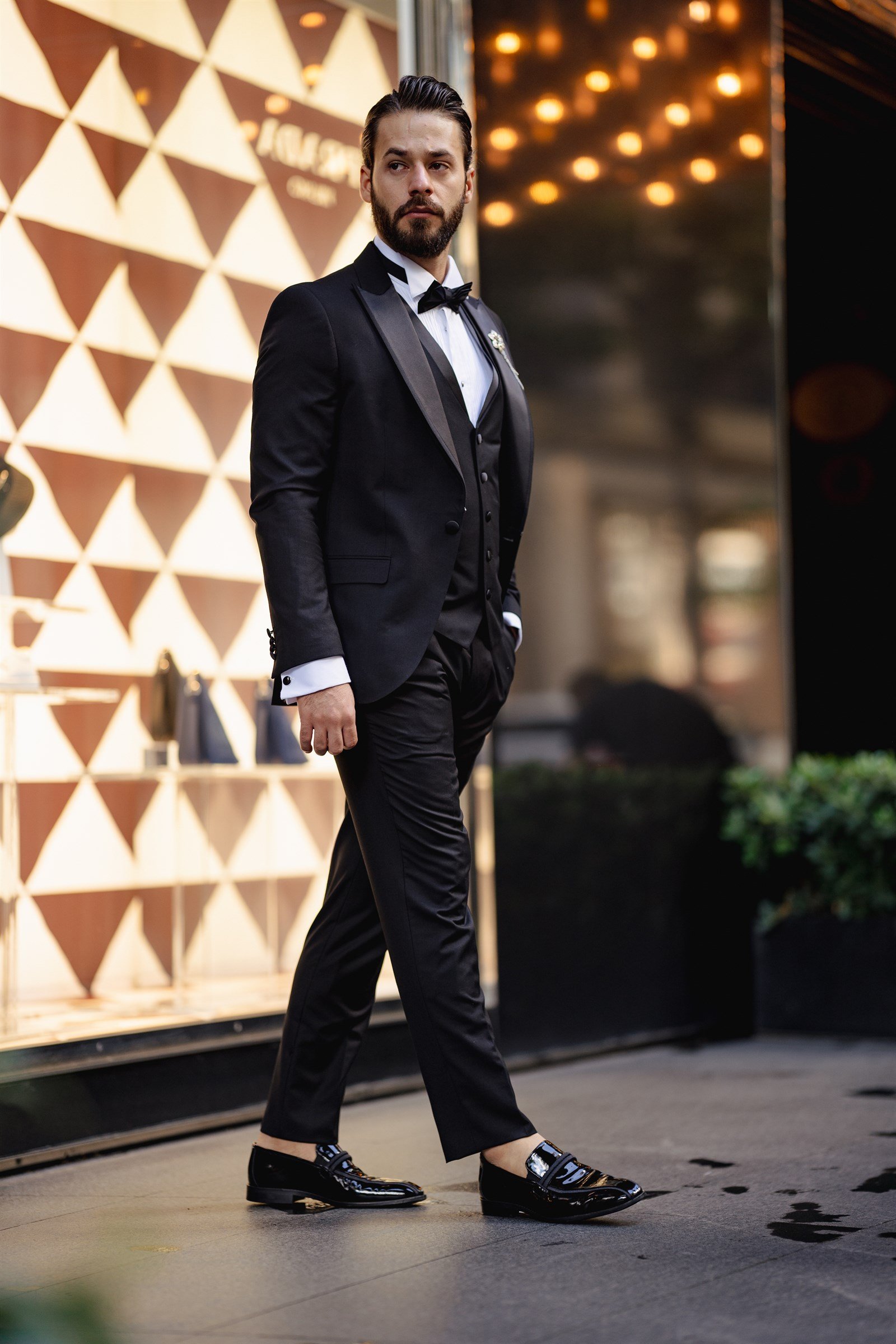 İtalyan kesim ceket yelek pantolon damatlık set Siyah T7640