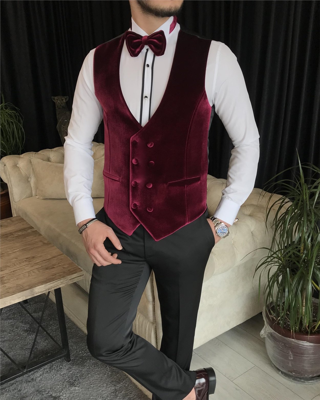 İtalyan kesim ceket yelek pantolon damatlık set Beyaz T7318