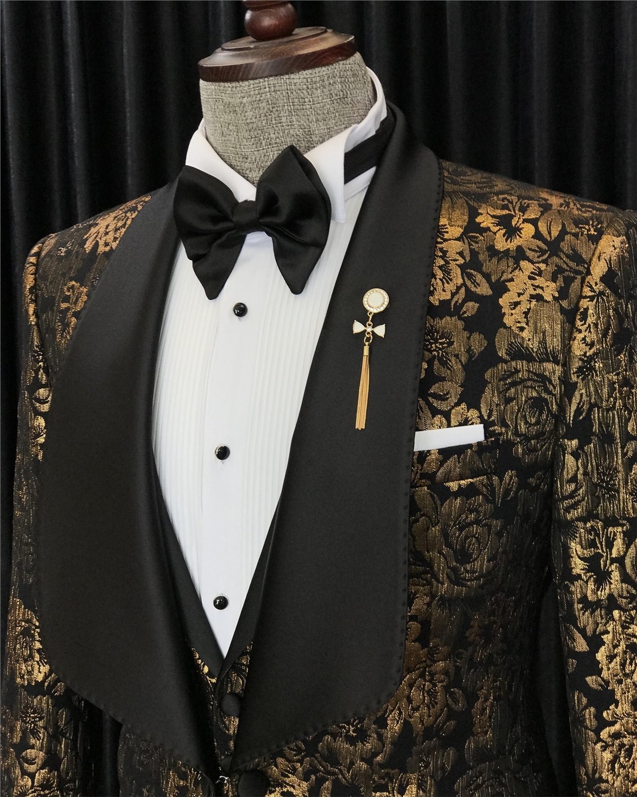 İtalyan kesim ceket yelek pantolon damatlık set Siyah T7314