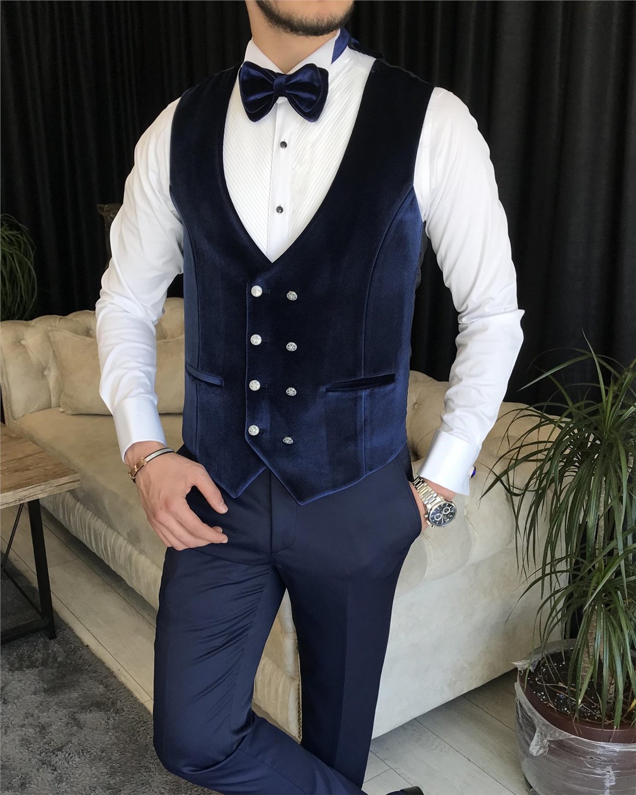 İtalyan kesim ceket yelek pantolon damatlık set Beyaz T7317