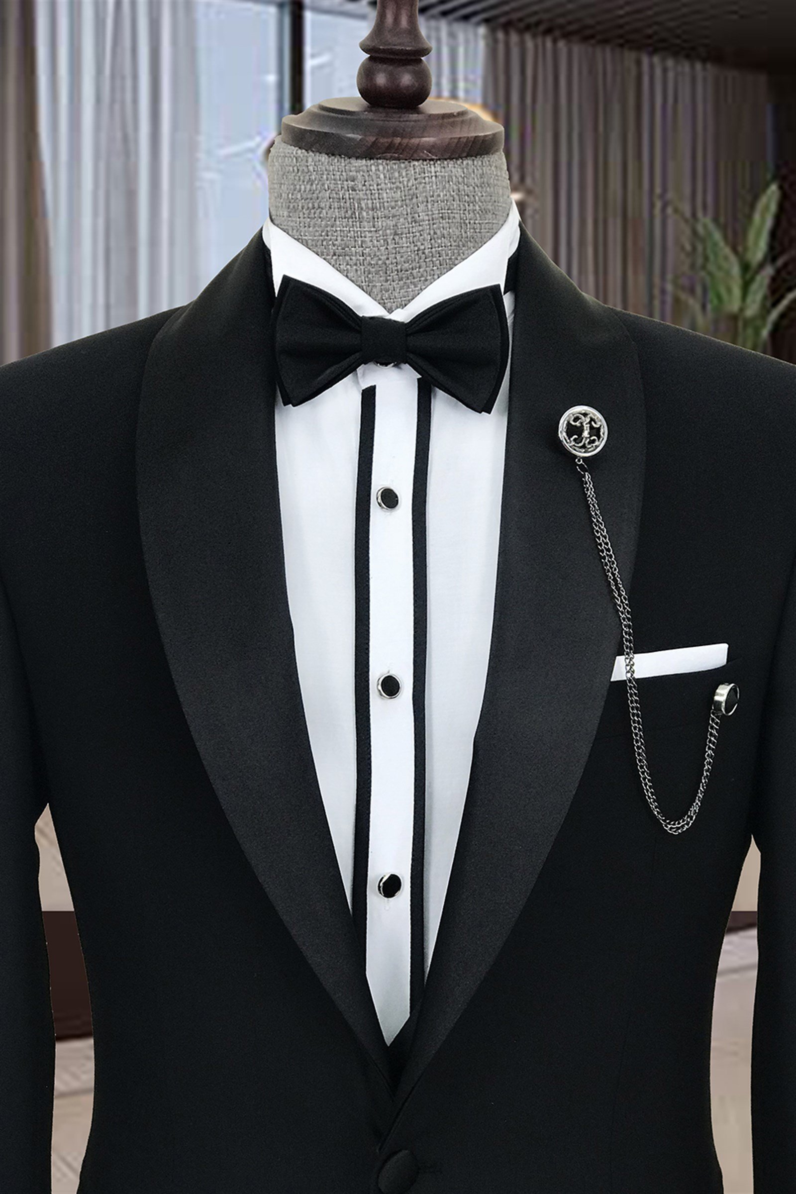 İtalyan kesim ceket yelek pantolon damatlık set Siyah T8651