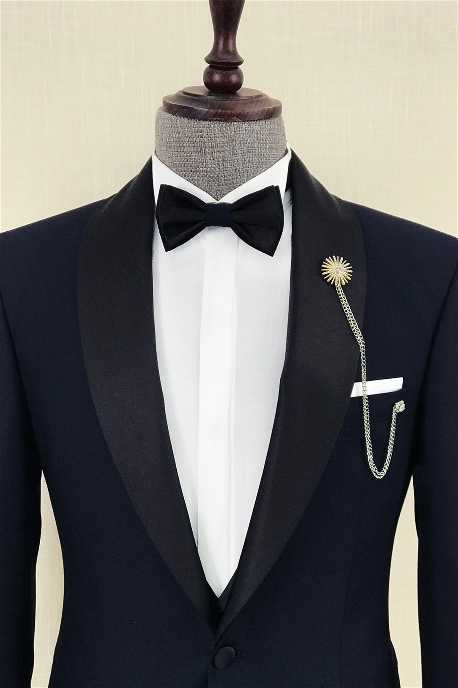 İtalyan kesim ceket yelek pantolon damatlık set Lacivert T8652
