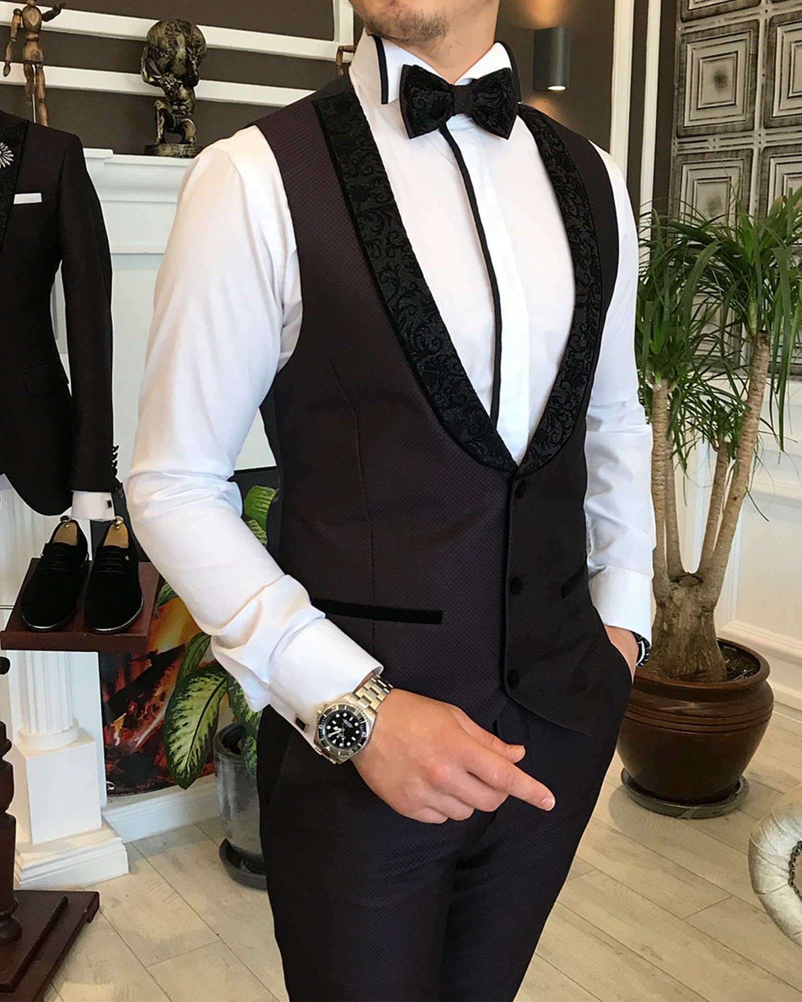 İtalyan kesim ceket yelek pantolon damatlık set Bordo T4857