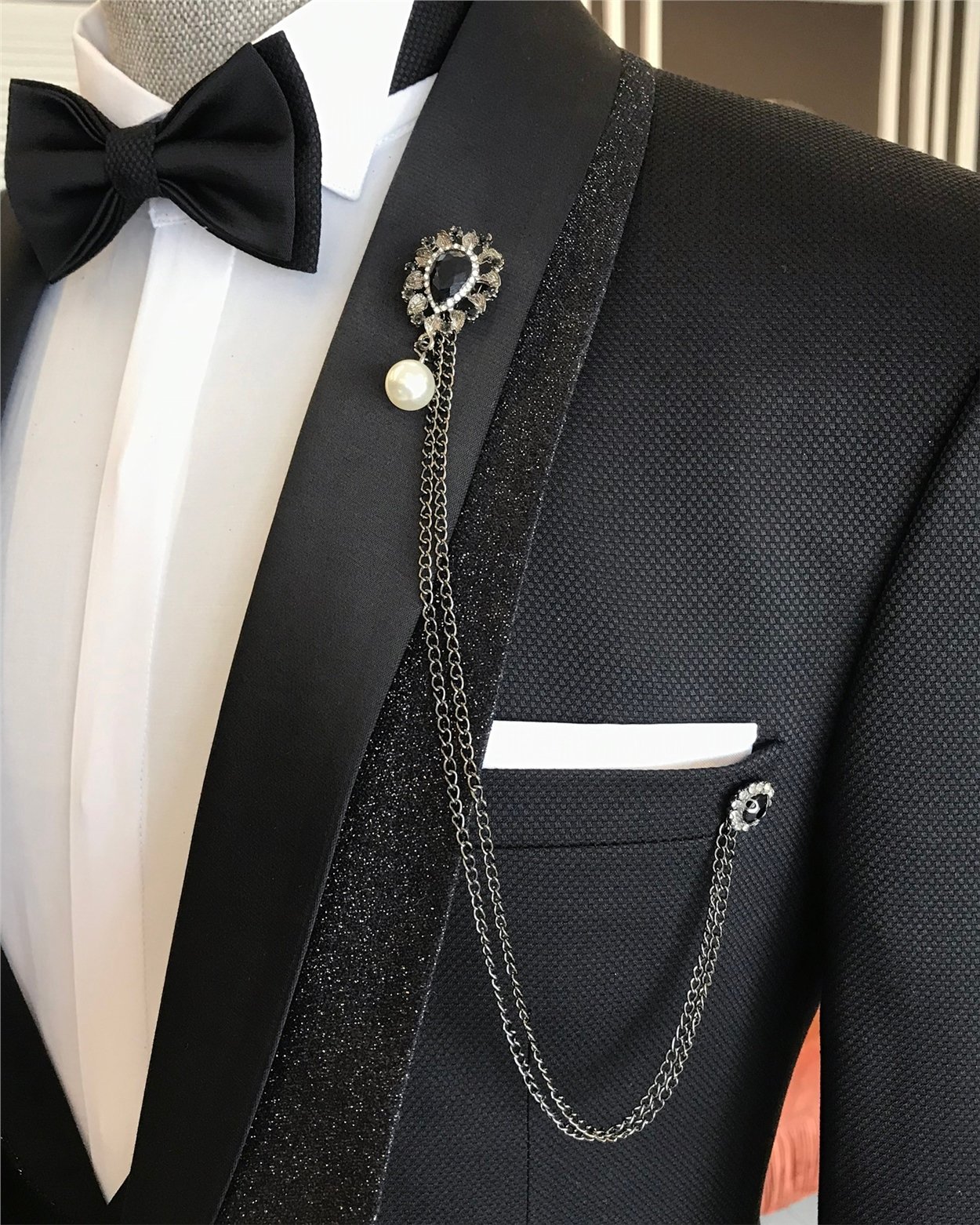 İtalyan kesim ceket yelek pantolon damatlık set Siyah T4889