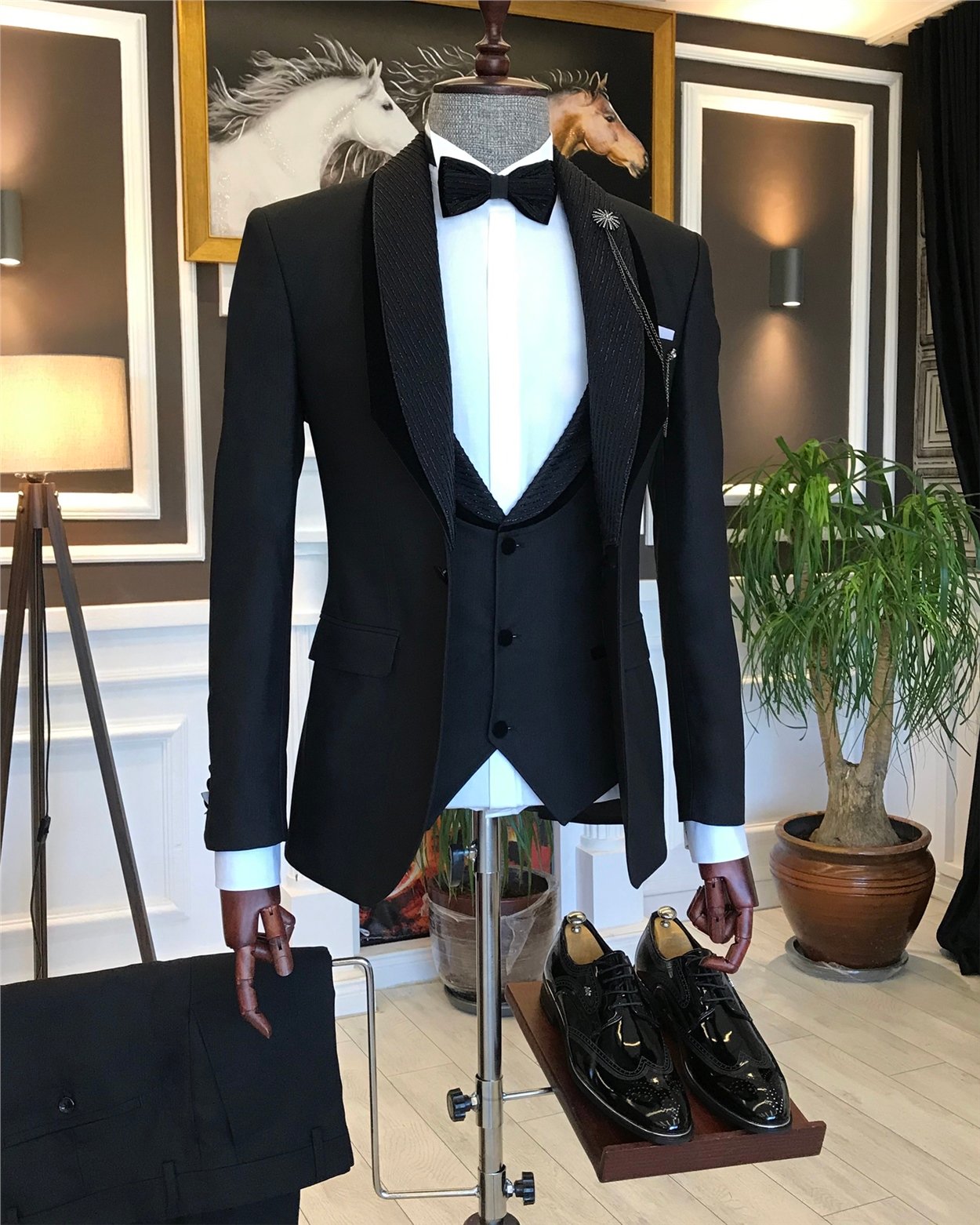 İtalyan kesim ceket yelek pantolon damatlık set Siyah T6215