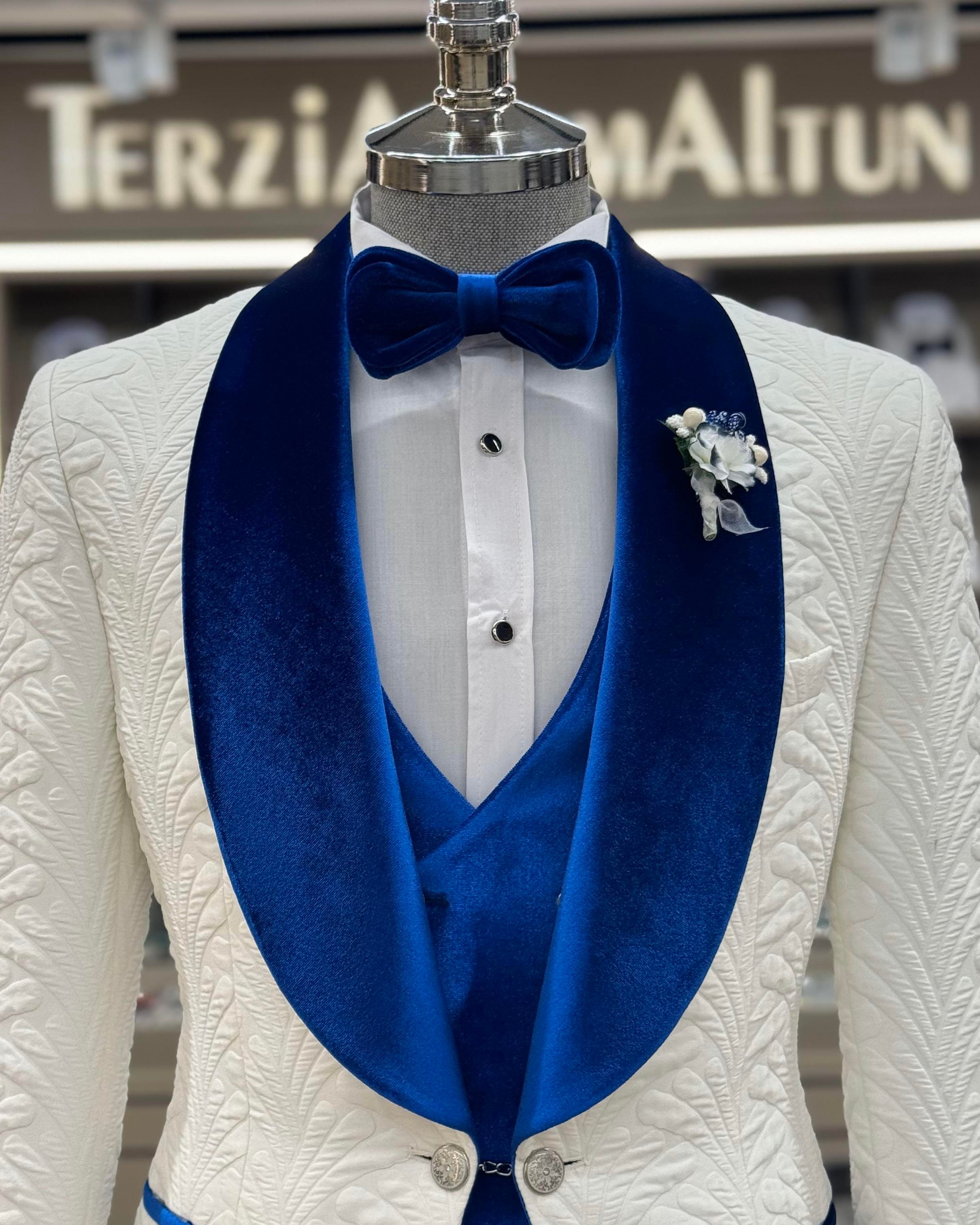 İtalyan kesim ceket yelek pantolon damatlık set Beyaz T12075