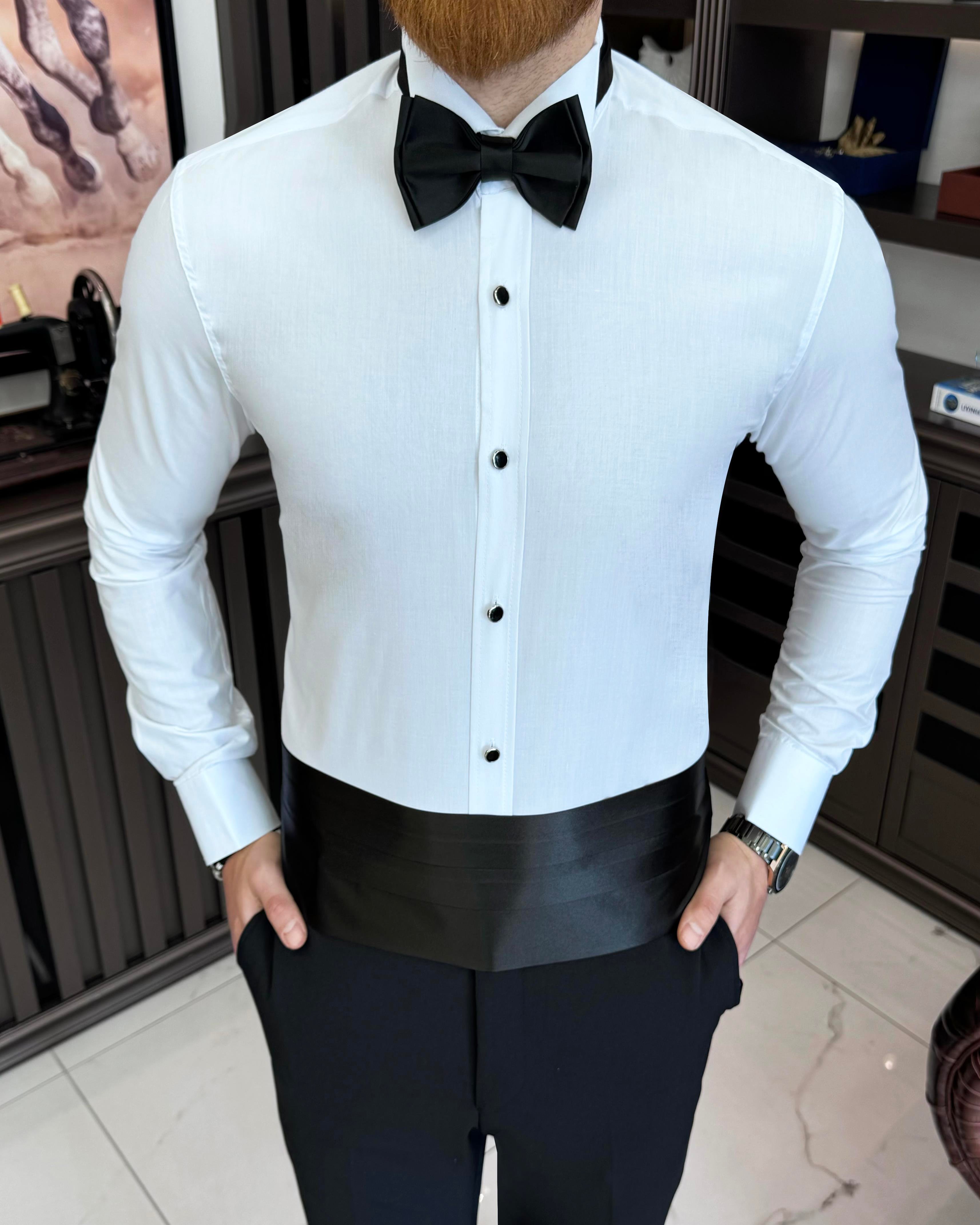 İtalyan kesim damatlık slim fit ata yaka erkek gömlek T7217
