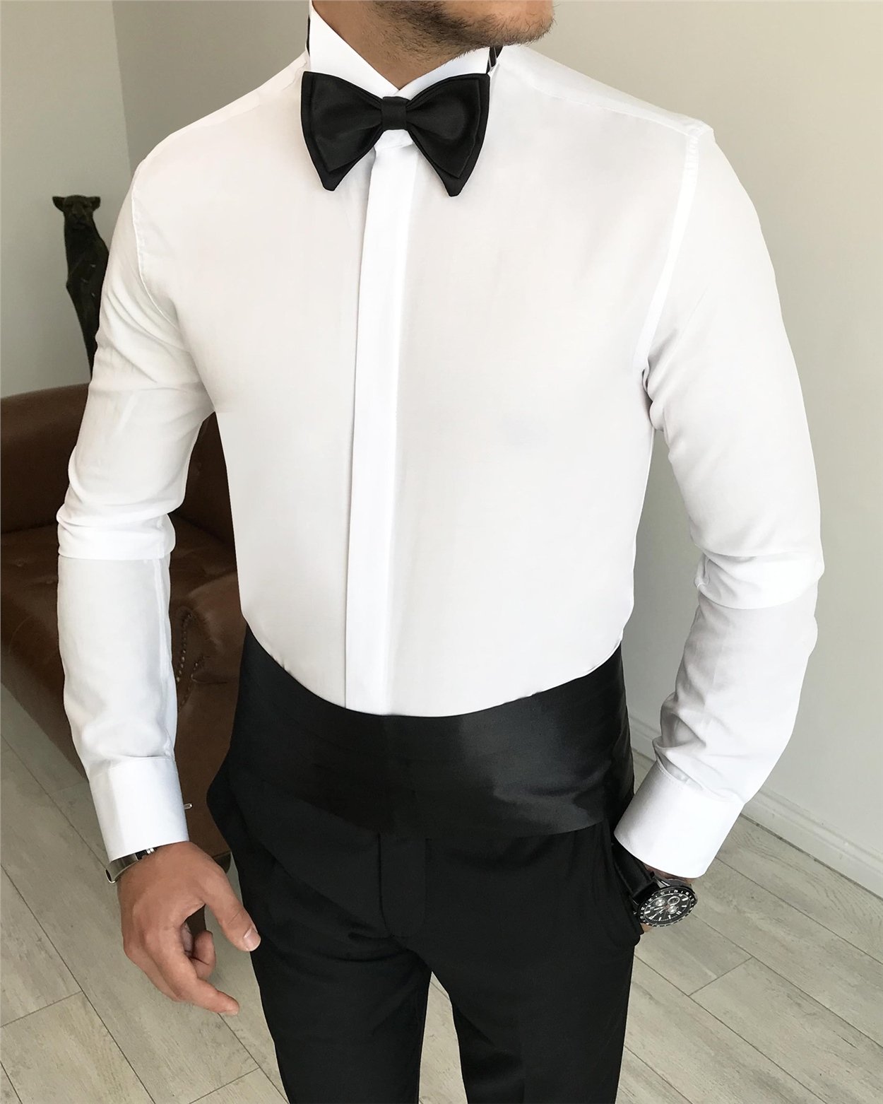 İtalyan kesim damatlık slim fit ata yaka erkek gömlek T3470