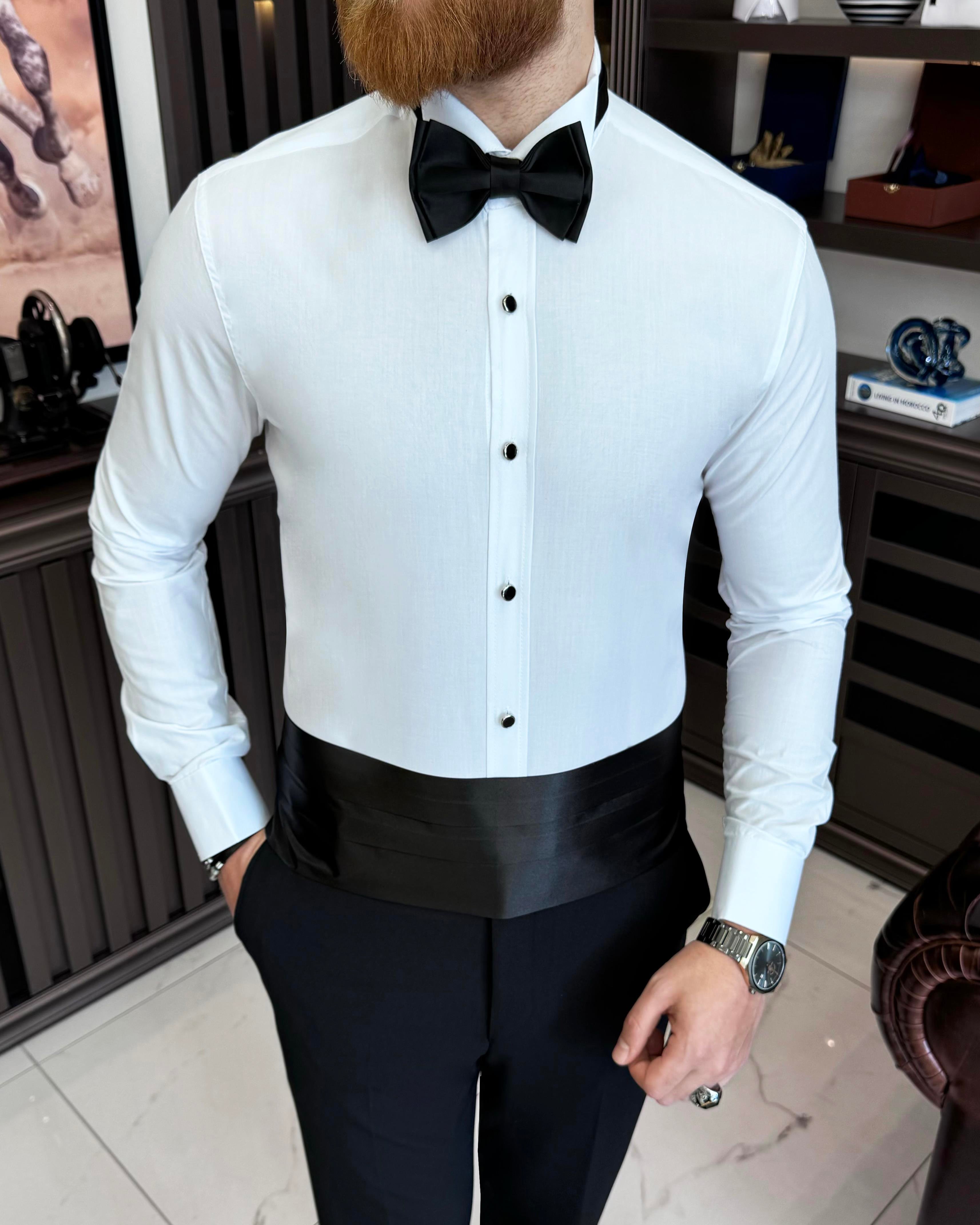 İtalyan kesim damatlık slim fit ata yaka erkek gömlek T7217