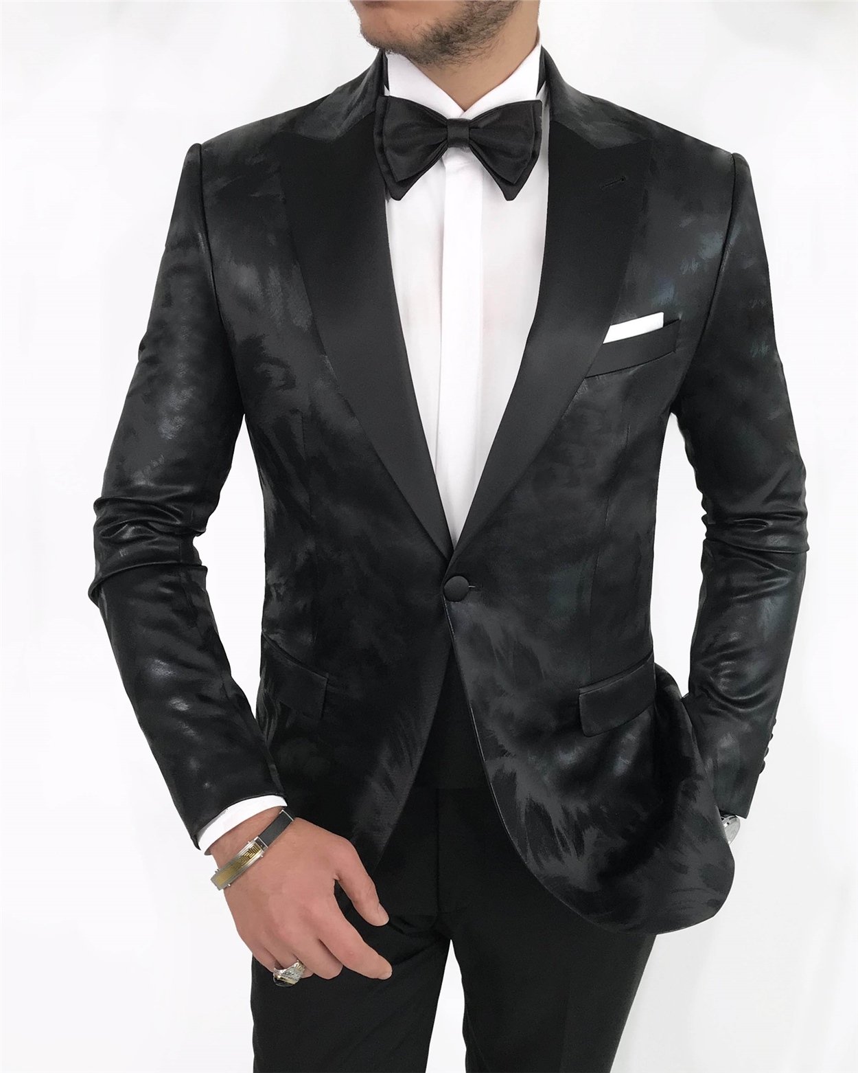 İtalyan kesim erkek ceket pantolon damatlık set Siyah T7503