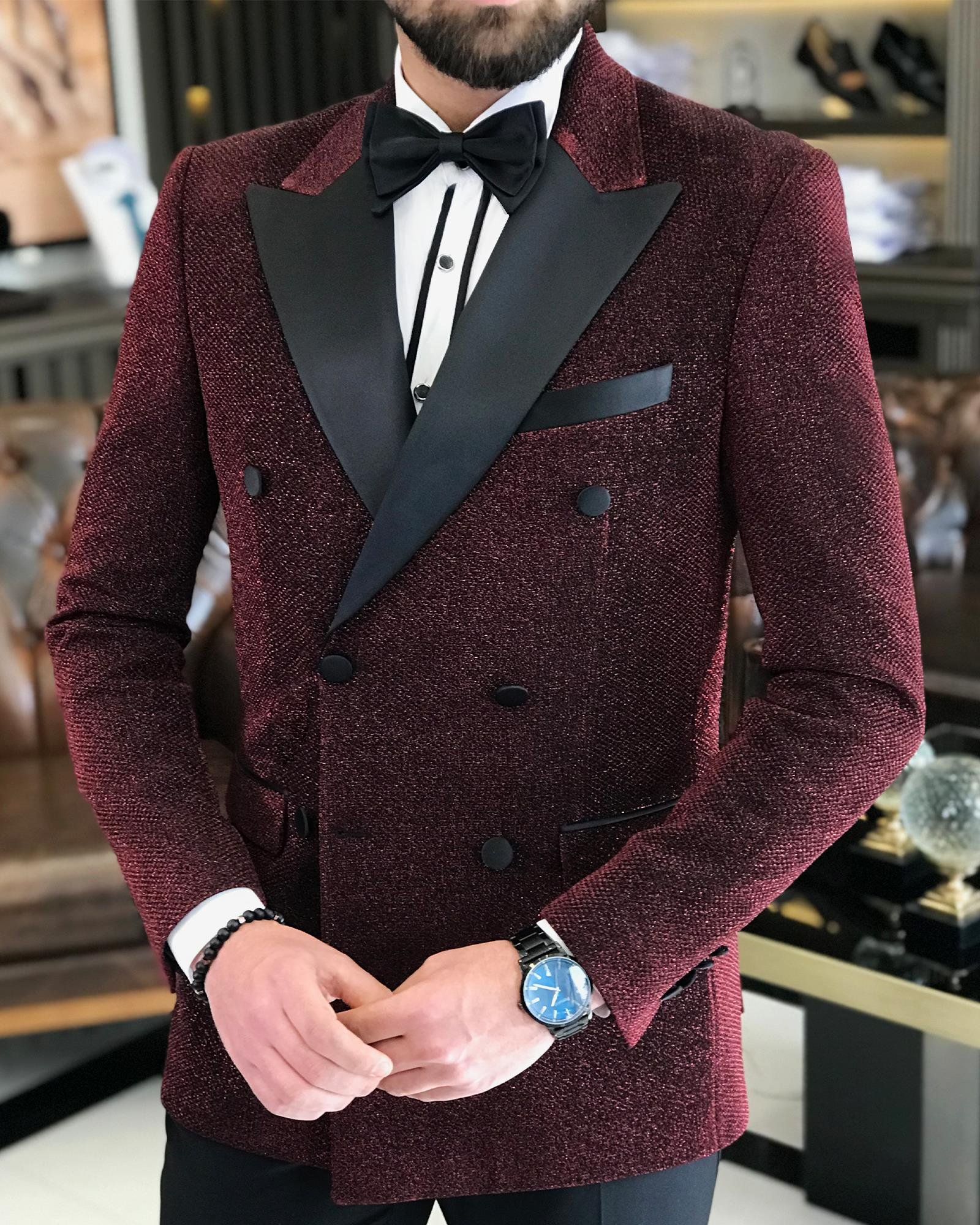 İtalyan kesim erkek ceket pantolon damatlık set Bordo T7482