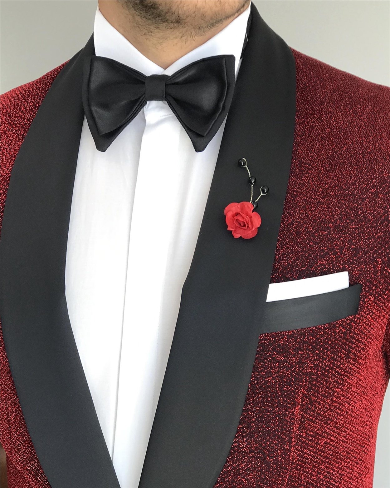 İtalyan kesim erkek ceket pantolon damatlık set Kırmızı T7490