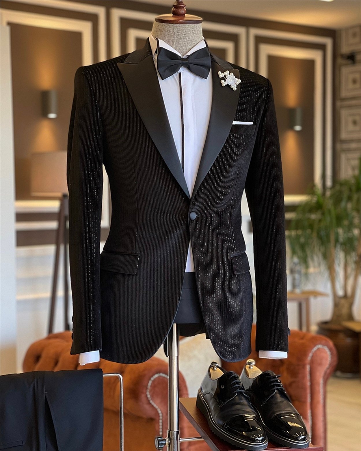 İtalyan kesim erkek ceket pantolon damatlık set Siyah T5915