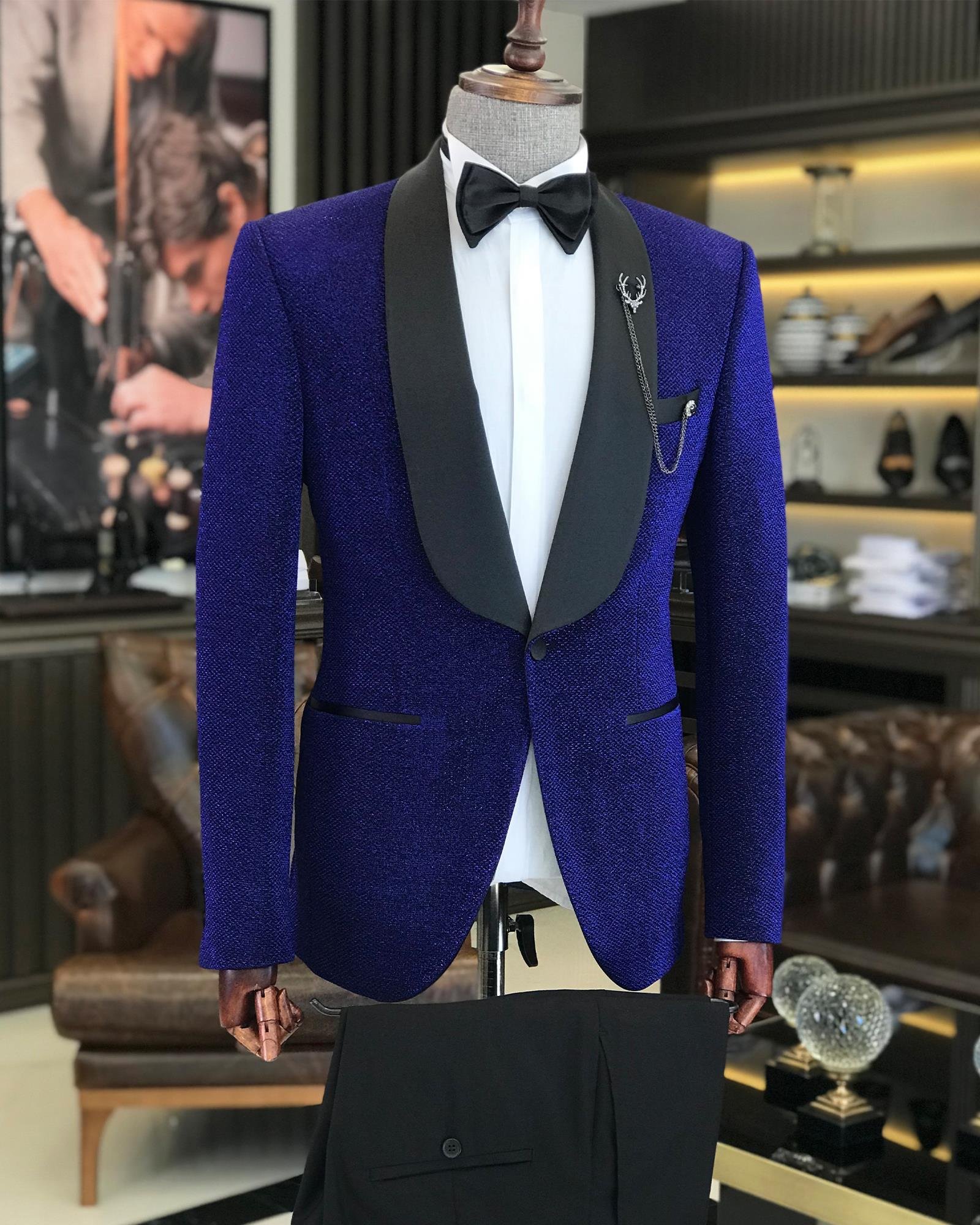 İtalyan kesim erkek ceket pantolon damatlık set Saks T7494