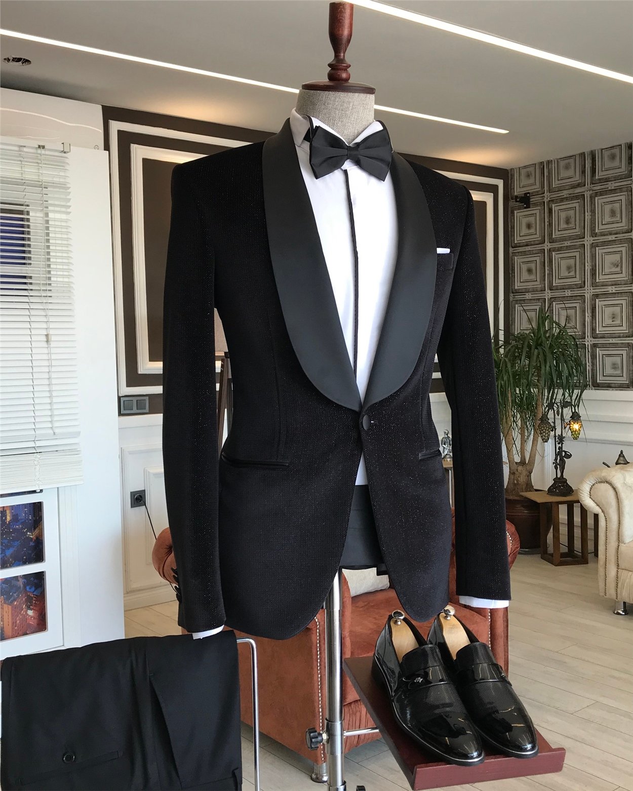 İtalyan kesim erkek ceket pantolon damatlık set Siyah T5910