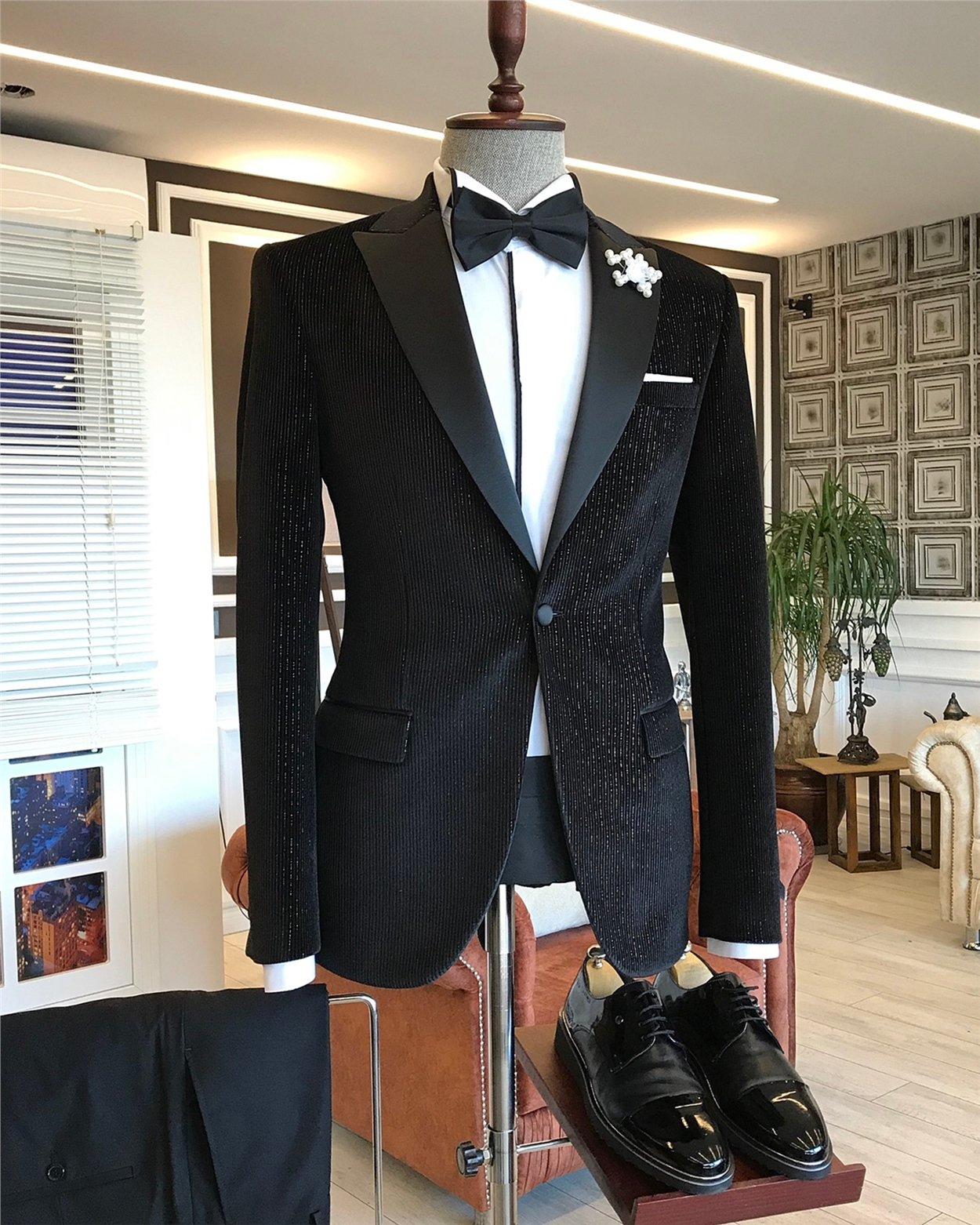 İtalyan kesim erkek ceket pantolon damatlık set Siyah T5915